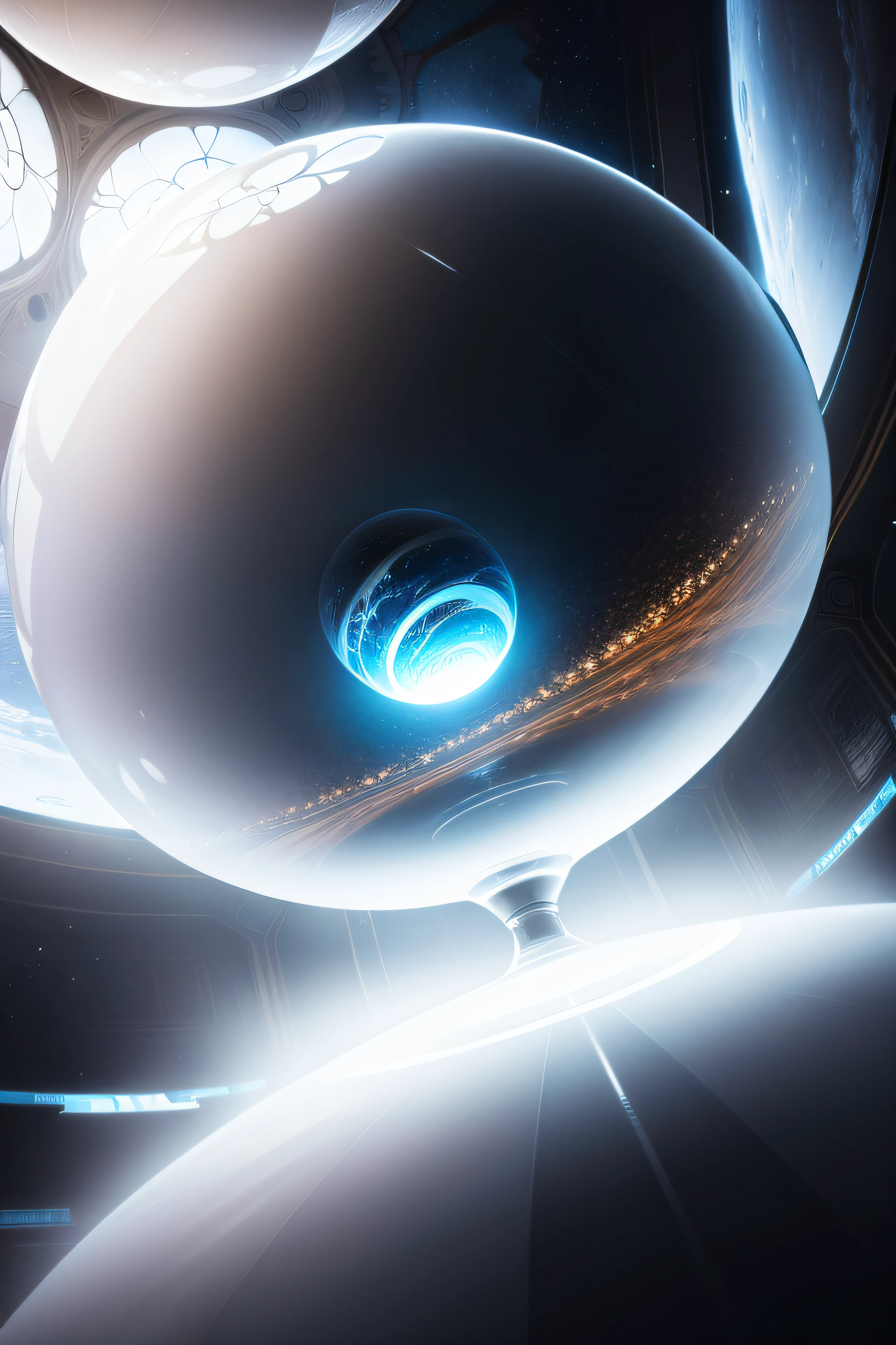 Inside a sphere, 'sphere', natural light, rings, centered, (((sphere))), spherical shape, silver, white light, within the sphere, Orb, planet, Silver, (((Light))) pinpoint, zero-sum, zero, infinite, absurd res, high res, ultrasharp, 8K, masterpiece