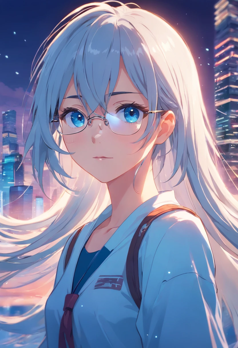 Girl with silver long hair blue eye and glass