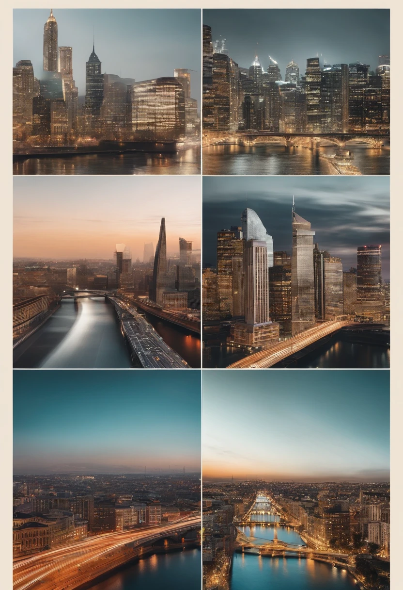 Create a collage of cities around the world with photos divided by crisscrossing diagonal lines, creating a unique and attractive visual pattern