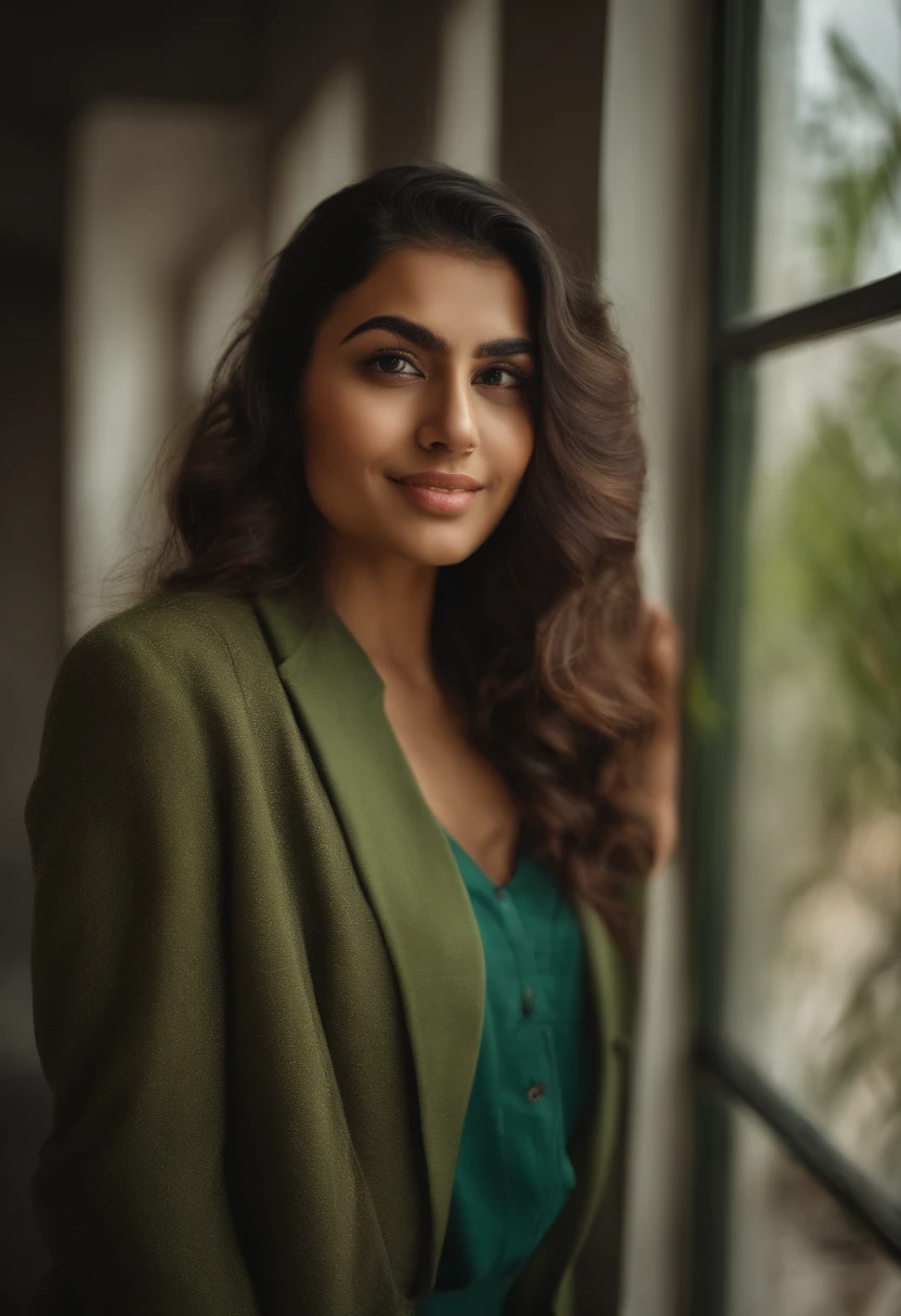 19 year old pakistani college woman taking a selfie, light green bikini, cleavage