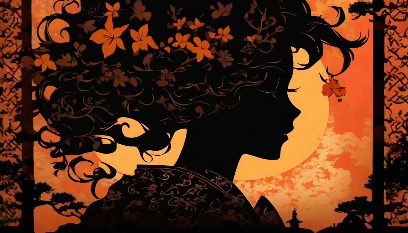 (Silhouette Art,cutouts:1.6)
(((Paper cutting art,A world where only black exists:1.3)

(Cowboy Shot),1 girl,Solo,
(Kimono Girl,profile:1.2),white, Clear and beautiful face,

BREAK
(Thirty-six views of Fuxiang)
Textured glass background,