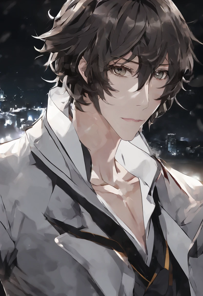 (best quality,highres,masterpiece:1.2),ultra-detailed,(realistic:1.37),(intense, dramatic) Dazai character, (fierce, determined) expression, (sharp, penetrating) eyes, (thin, sharp) lips, (well-groomed) hair, (slightly messy, wind-blown), (modern detective) attire, (tailored, fitted), (dark, stylish) suit, (accentuated) shoulders, (mid-action), (energetic) dynamic pose, (pointing) a gun, (frozen in motion), (suspenseful), (tense), (mysterious) background, (dark, ominous) lighting, (subtle, shadowy) atmosphere, (film noir) style, (strong, high contrast), (black and white) color palette, (fine, detailed) texture, (dramatic, intense) perspective, (crisp, defined) edges, (foreboding), (filmic quality), (cinematic).

Here's a build breakdown description：

- Dazai character: Osamu Dazai as the protagonist，This Chinese topic needs to be translated into English。In prompt，Add the Dazai character as the main body of the screen。
- best quality, highres, masterpiece:1.2: A description of the image quality，Use these words to improve the quality of your images。Set the image quality to high resolution and extremely detailed，This will result in an unparalleled masterpiece。
- realistic:1.37: Further enhance the fidelity of your images，Depict the Dazai character in a more realistic way。
- intense, dramatic: Describe the overall vibe，Make the picture appear tense and dramatic。
- fierce, determined: Describe the look of Dazai's character，Emphasize its firmness and determination。
- sharp, penetrating: Describe D