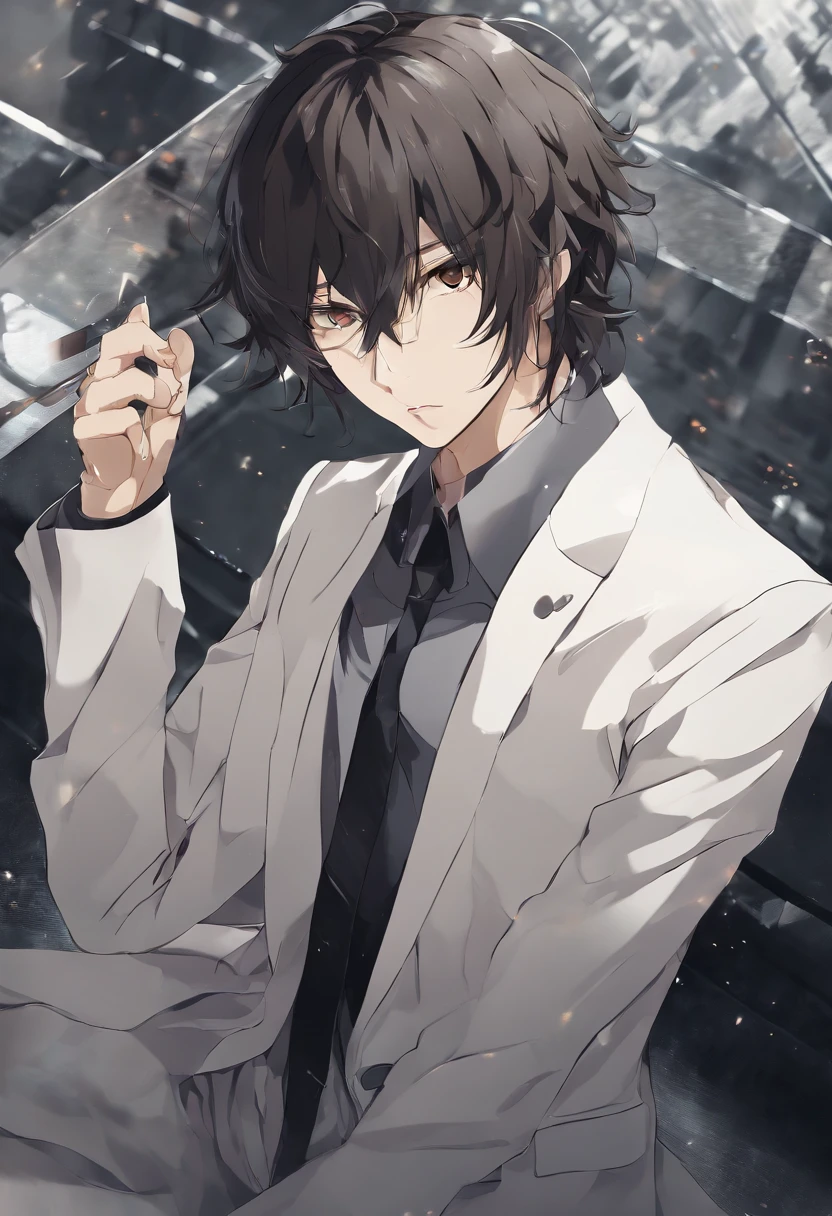 (best quality,highres,masterpiece:1.2),ultra-detailed,(realistic:1.37),(intense, dramatic) Dazai character, (fierce, determined) expression, (sharp, penetrating) eyes, (thin, sharp) lips, (well-groomed) hair, (slightly messy, wind-blown), (modern detective) attire, (tailored, fitted), (dark, stylish) suit, (accentuated) shoulders, (mid-action), (energetic) dynamic pose, (pointing) a gun, (frozen in motion), (suspenseful), (tense), (mysterious) background, (dark, ominous) lighting, (subtle, shadowy) atmosphere, (film noir) style, (strong, high contrast), (black and white) color palette, (fine, detailed) texture, (dramatic, intense) perspective, (crisp, defined) edges, (foreboding), (filmic quality), (cinematic).

Here's a build breakdown description：

- Dazai character: Osamu Dazai as the protagonist，This Chinese topic needs to be translated into English。In prompt，Add the Dazai character as the main body of the screen。
- best quality, highres, masterpiece:1.2: A description of the image quality，Use these words to improve the quality of your images。Set the image quality to high resolution and extremely detailed，This will result in an unparalleled masterpiece。
- realistic:1.37: Further enhance the fidelity of your images，Depict the Dazai character in a more realistic way。
- intense, dramatic: Describe the overall vibe，Make the picture appear tense and dramatic。
- fierce, determined: Describe the look of Dazai's character，Emphasize its firmness and determination。
- sharp, penetrating: Describe D