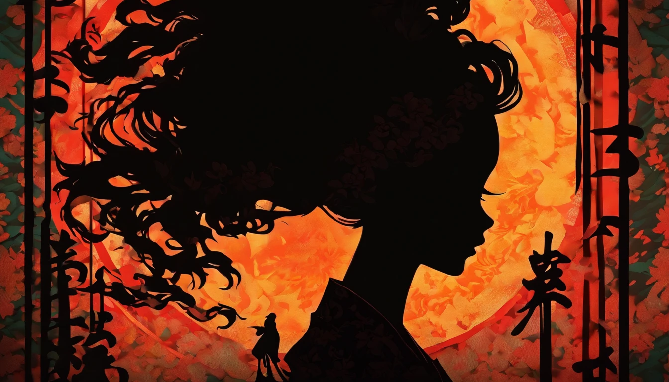 (Silhouette Art,cutouts:1.6)
(((Paper cutting art,A world where only black exists:1.3)

(Cowboy Shot),1 girl,Solo,
(Kimono Girl,profile:1.2),white, Clear and beautiful face,

BREAK
(Lots of kanji)
Textured glass background,