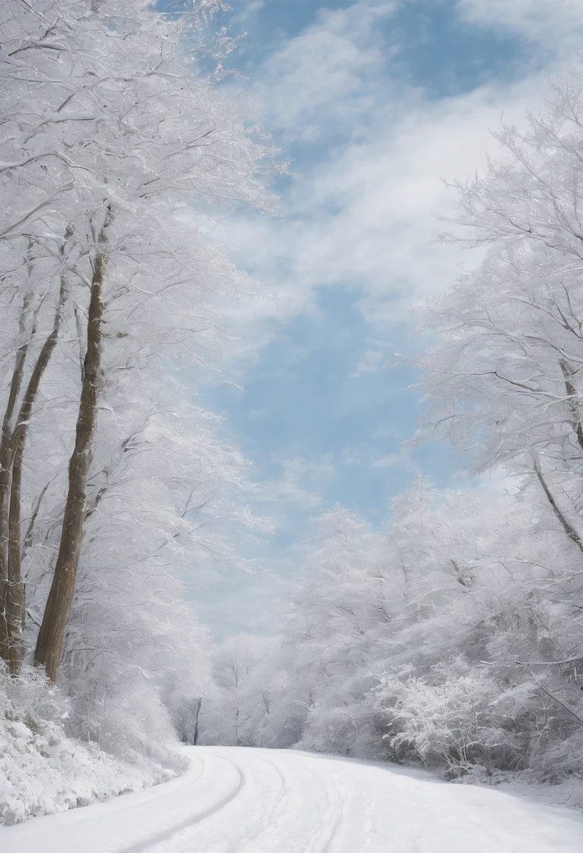 Realistic, authentic, beautiful and amazing landscape oil painting Studio Ghibli Hayao Miyazaki's petal snow land with white sky, winter and white clouds --v6