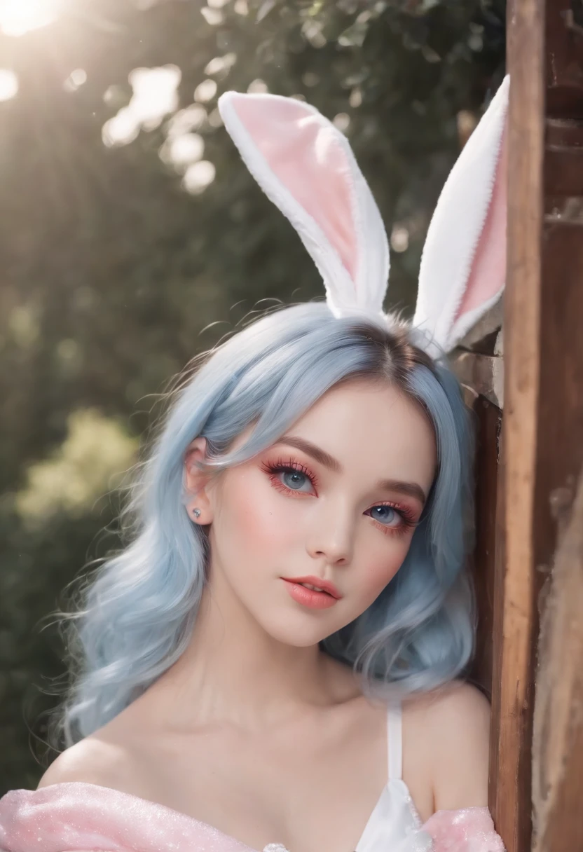 (Best Quality:1.3),4K,8K,8K Portrait,16 K,(masutepiece:1.2),1girl in,Solo,(maximalism:1.5),opal,ultra-detailliert,absurderes,(very detailed beautiful face and eyes:1.3), (Highly detailed beautiful hair:1.3),delicate composition, (Full body:1.5),(full-length figure:1.5), Super cute girl,(Medium Hair:1.4),Pink eyes,light blue eyes,(Pink hair:1.2),(Light blue hair:1.4),(Playboy Bunny:1.6),(Jewelry Hair Ornaments:1.3), (jewelry eyes:1.3),(Eyelashes:1.2),(symbol in eyes:1.3),(hight resolution, Twinkle,Glitter,Lens Flare,light Particle,Shining:1.3),(Cute:1.5)