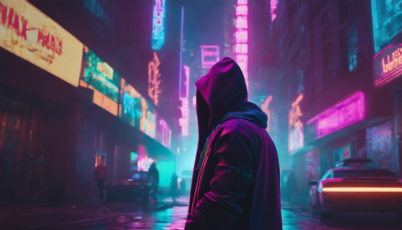 brightly lit man in hoodie with neon frame in background, cyberpunk vibes, synthwave art style, cyberpunk dude, synthwave style, synthwave inspired, synthwave art style ]!!, hero pose colorful city lighting, cyberpunk vibe, synthwave art, cyberpunk art style, cyberpunk hero, neon synth wave, style hybrid mix of beeple, neon cyberpunk
