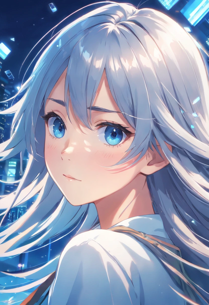 Girl with silver long hair blue eye and glass animation picture
