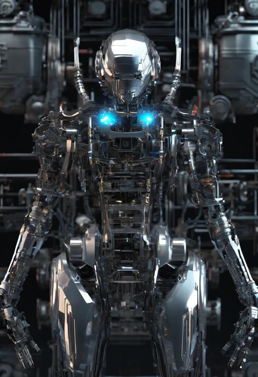 cyborg female fully chrome chasm with inner transparent clockwork mechanisms