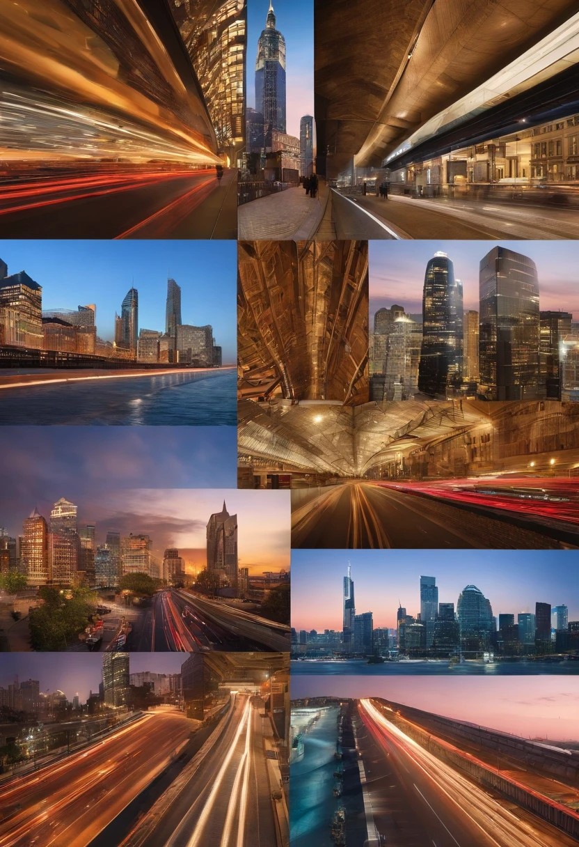 Create a collage of cities around the world with photos divided by crisscrossing diagonal lines, creating a unique and attractive visual pattern