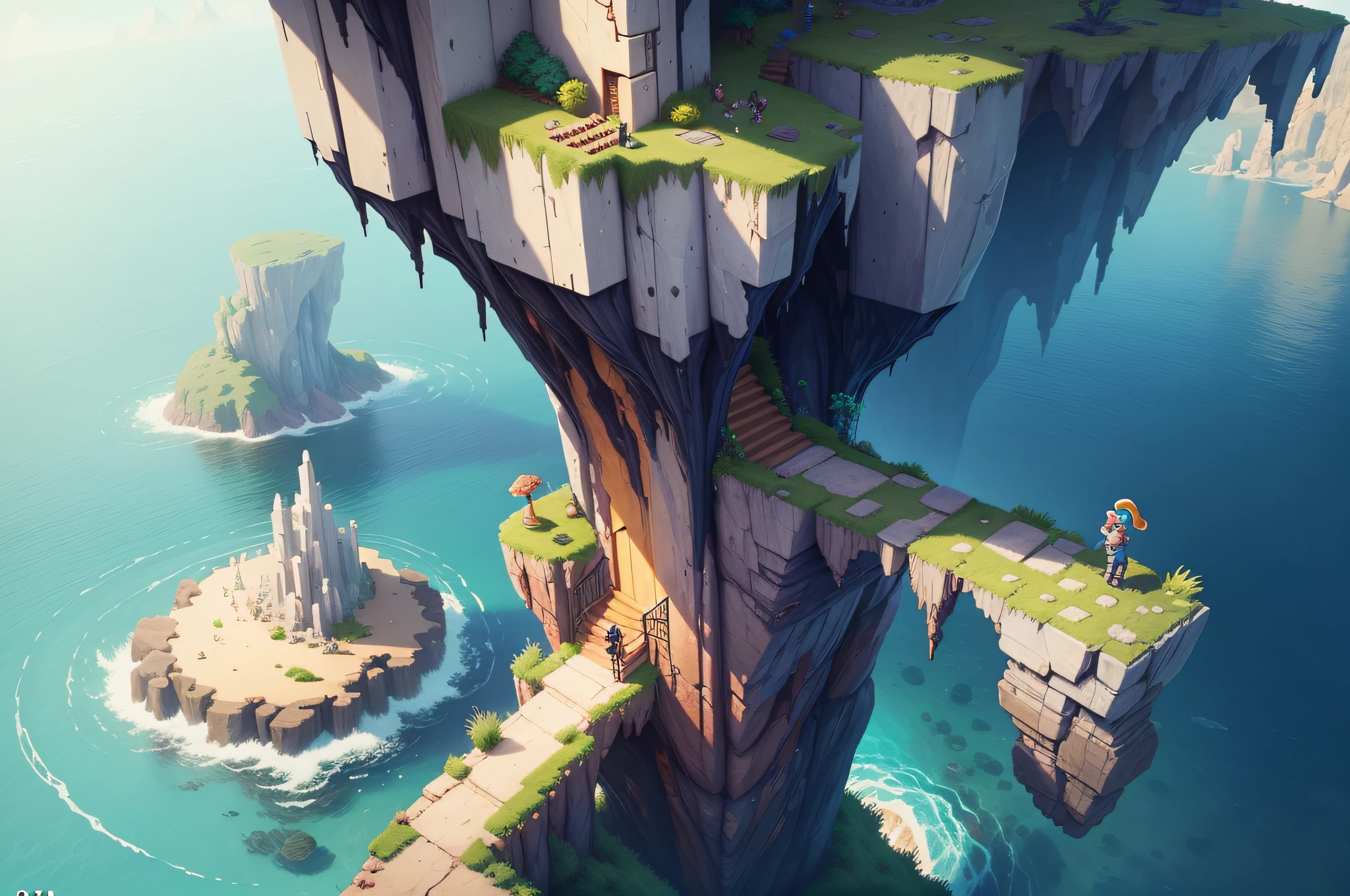 a pixel pixel game with a man standing on a cliff, plataform 2 d game, side - scrolling 2 d platformer, 2 d platformer, plataform game, tileset, 2d side scrolling game, platform game, side scroller game, videogame background, platformer, 2 d game assets, 2 d game, screenshot from the game