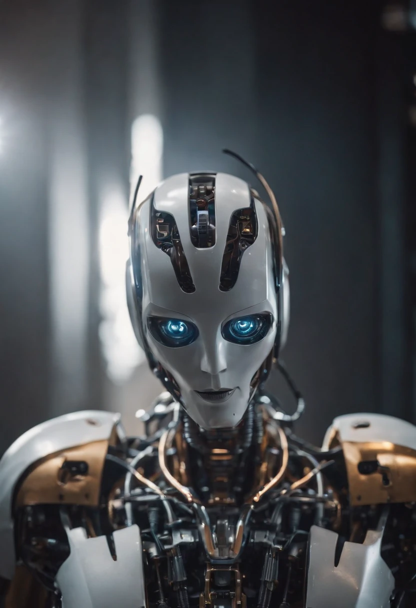 The body of the robot and the face of the person.