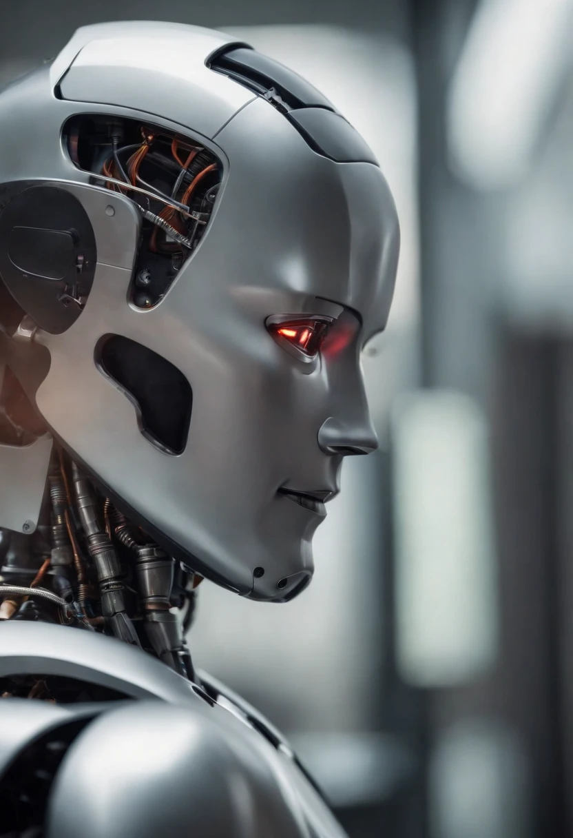 The body of the robot and the face of the person.