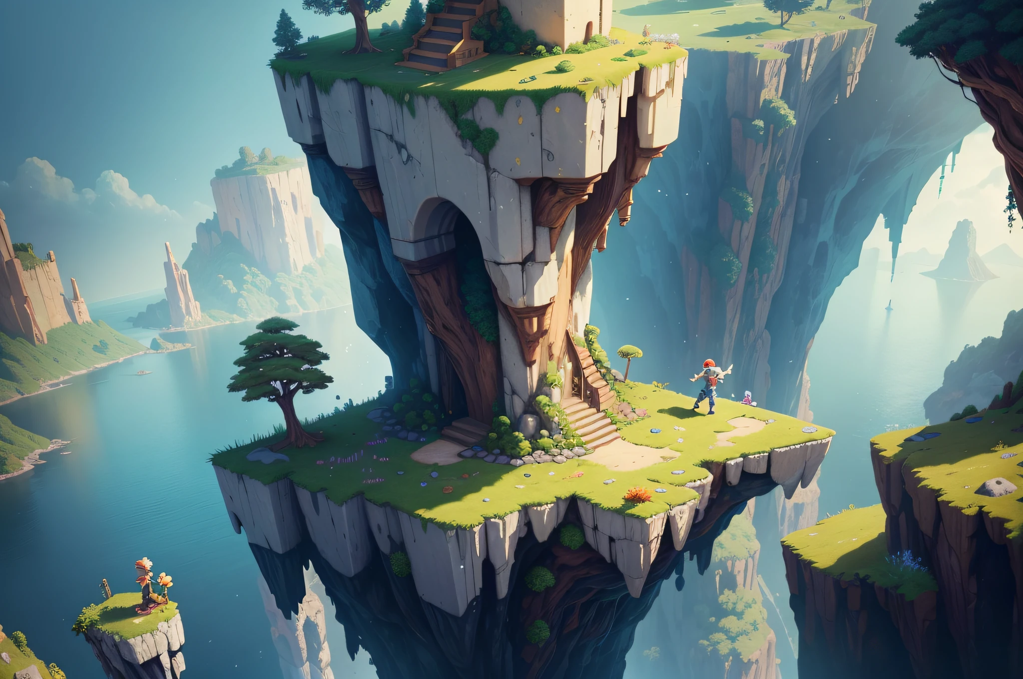 a pixel pixel game with a man standing on a cliff, plataform 2 d game, side - scrolling 2 d platformer, 2 d platformer, plataform game, tileset, 2d side scrolling game, platform game, side scroller game, videogame background, platformer, 2 d game assets, 2 d game, screenshot from the game