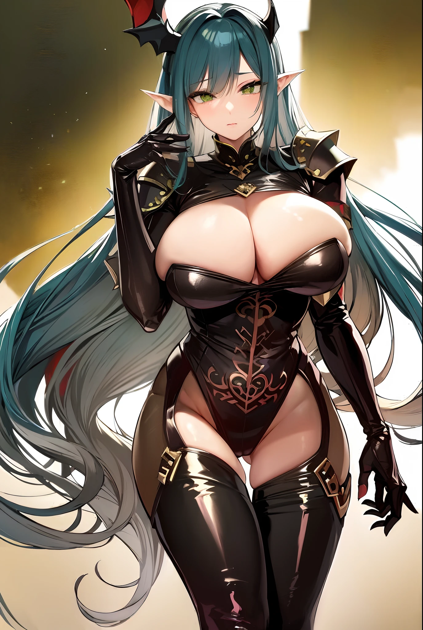 (masterpiece:1.5) (bestquality) (highlydetailed) (ultra-detailed) light, (pale skin), (blonde hair:white hair:0.8), (wavy hair:big curls), (long hair), (ample bosom), blindfolded, (alluring), (French woman)，a cartoon image of a sexy anime girl with long yellow hair, armor girl, beautiful succubus, succubus in tight short dress, morrigan, dragon girl, but the armor covers her face, queen of dragons, detailed anime artwork, by Shitao, bikini-armor, dragon ancient full plate armor, dragon queen, biomechanical oppai