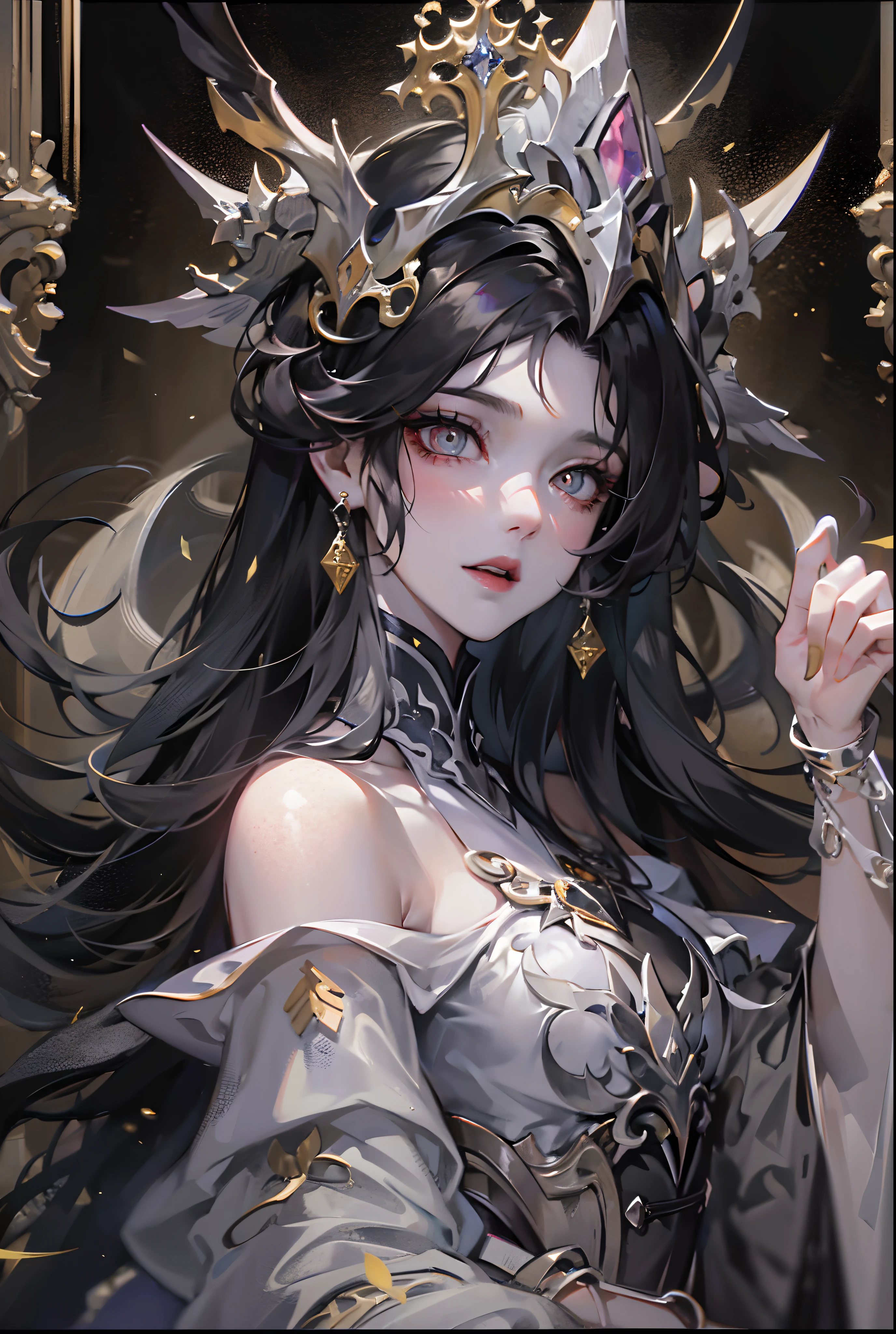 Optionally, solitary, 1 girl, 黑色nail, Jewelry,Looking at the audience, necklace, necklace,, punching, White background, Heart, Smile, blue eyes, nail油, Simple background, Black Hair, ear punching, black necklace, Smile, eyelash, Bangs, bracelet, bead, earrings, nail