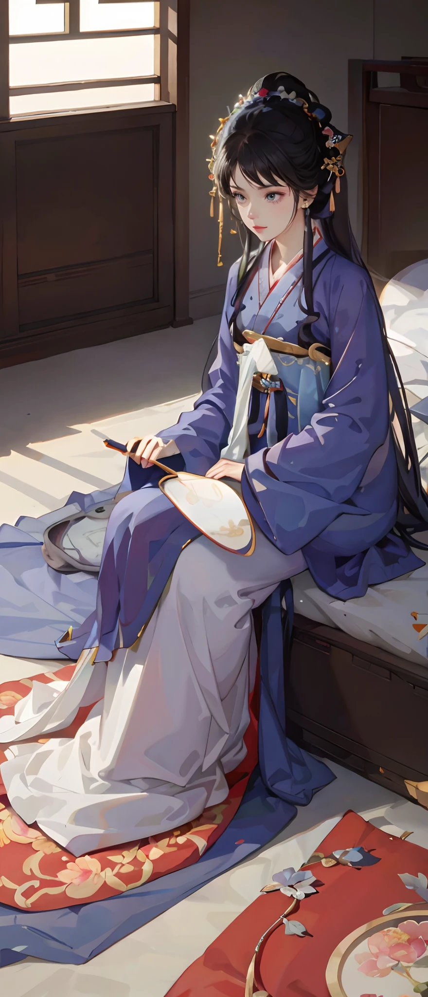 Holding a fan in his hand