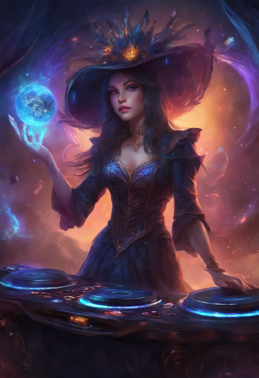 a dark fanstasy witch female dj djing