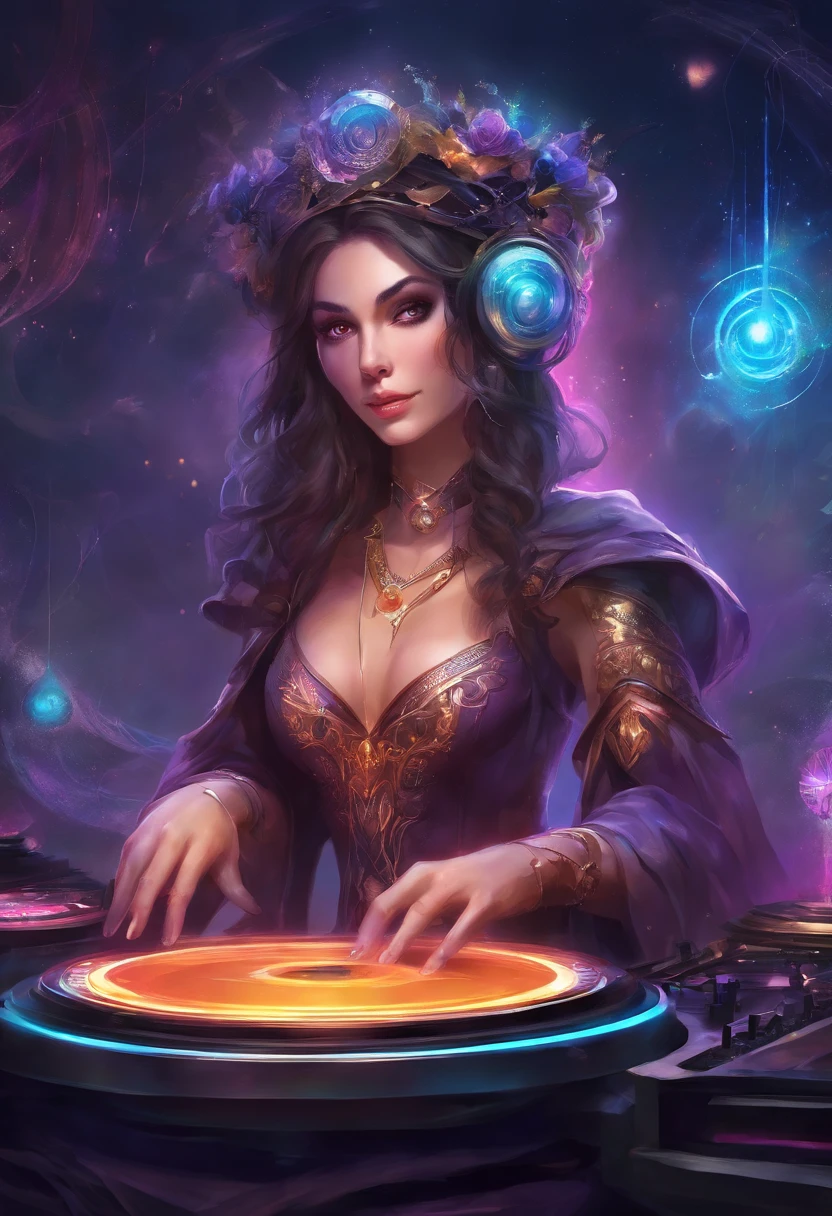 a dark fanstasy witch female dj djing