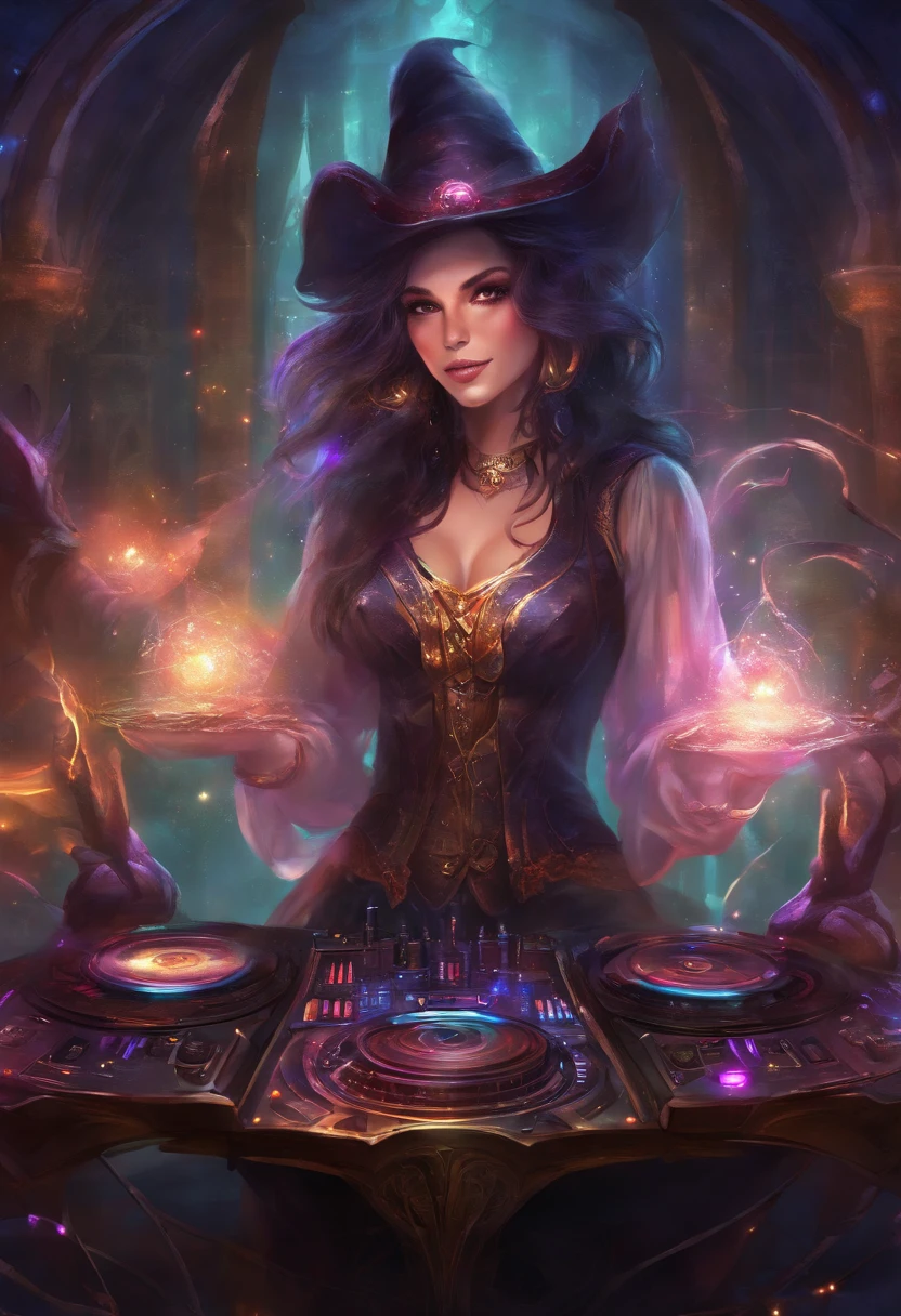 a dark fanstasy witch female dj djing