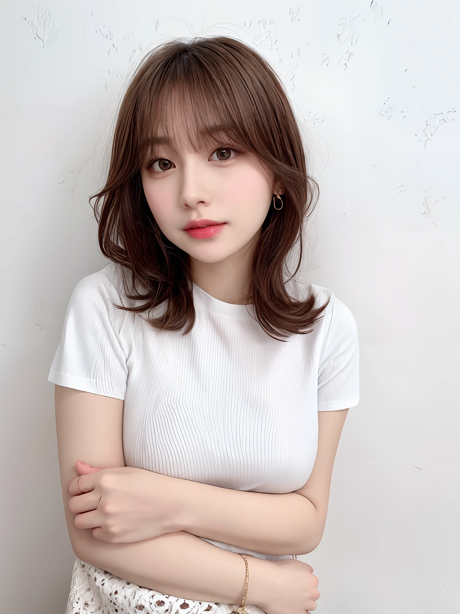 Pee (incontinence: 1.47), fashion trendy beautiful and attractive woman, gentle and attractive Chinese beautiful woman, Korean (kpop idol), delicate and sexy collarbone, attractive oval face, double eyelids, smart [peach] flower eyes, pink lips, small nose, bare shoulders, focus on face, [[face close-up], ultra high definition, super detail, White off-shoulder lace shirt, (((white lace panties), fresh and impressive, natural (large: 1.25), (kneel on the ground), (legs wide open), (legs spread), (from a low angle), (upright 1.5), (shiny skin: 1.4), (low angle)), perfect figure, areola, cleavage, armpit wrinkles, (floor urine)), (NSFW: 1.05), ( Showpiece, top quality, high precision)), one girl, (big, photorealistic: 1.4), (slightly above the camera, looking up at the camera, looking up, looking up at the camera, staring at the camera))), solo, solo, white background, snow-white background, mouth closed, happy smile, pretty black hair, short hair, big eyes, pronounced double eyelids, eyelashes, ears out, long neck, long neck, Absolute area, ((close-up of face, short hair with bangs)), 19 years old, attractive proportions, shiny skin, clean collarbone, golden ratio face, perfect face, teardrop mole, chest mole, bangs, clean bangs, beautiful bangs, lip gloss, thin lips, white skin, undressed, big breasts, small face, staring at the camera a little upwards, ((smiling a little at the camera, really nothing pure white background, very big, big big, big breasts)), ((((uniform, shirt))))