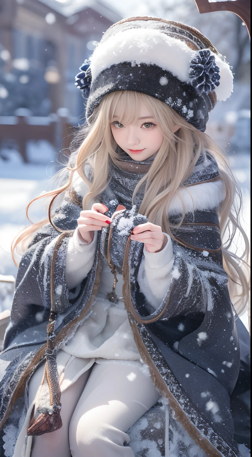 ((Works of masters))，(超高分辨率)，1 girl, Run, Lolita costume，Cloak (Snow, Outdoor activities in winter:1.2)