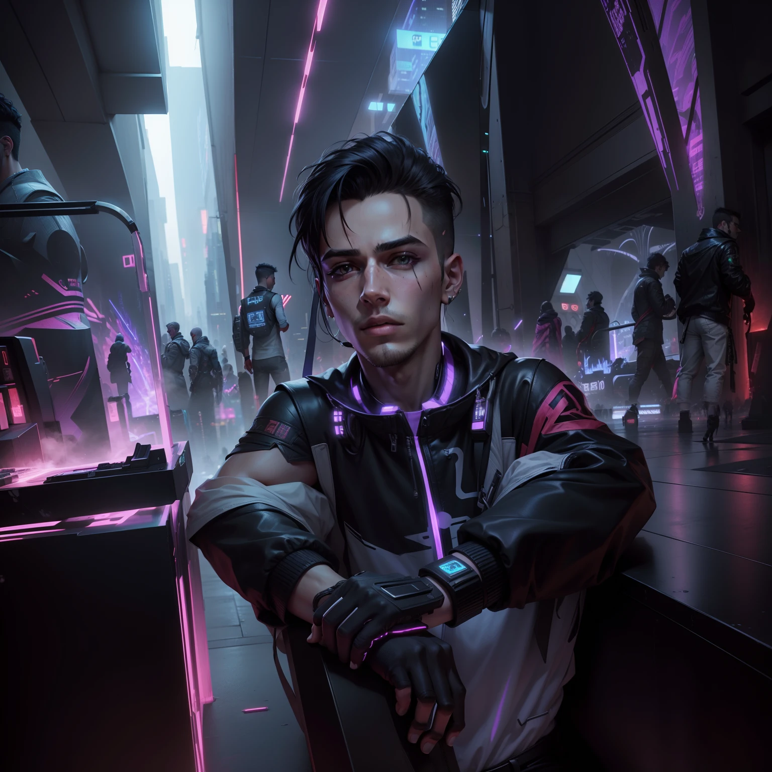 Change background cyberpunk handsome boy, ultra realistic face, 8K