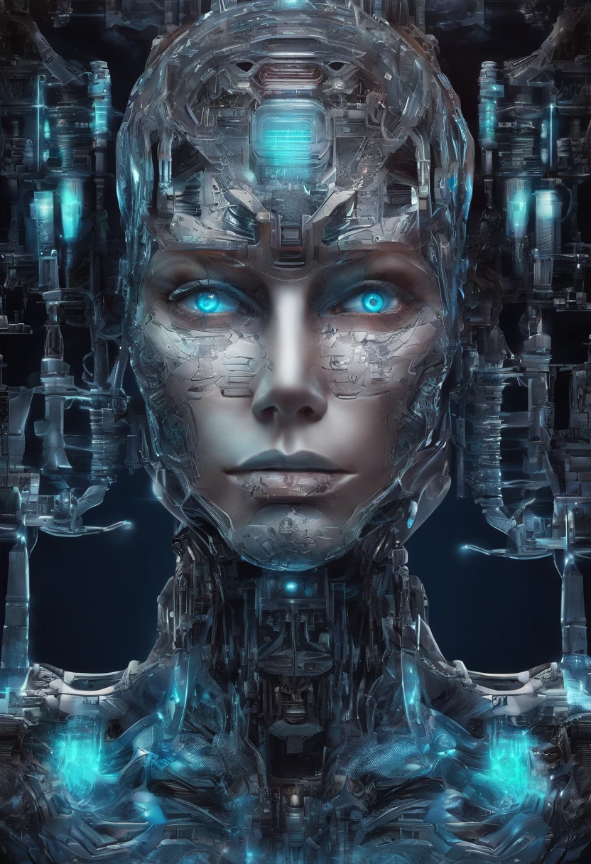 Futuristic alien character with translucent skin revealing internal bioluminescent organs and cybernetic enhancements, inspired by the biomechanical and surreal style of H.R. giger. The alien has a curious expression, with large, bright eyes that observe the environment around them. The character is framed in a dynamic perspective, creating a dramatic and engaging vision. The image is rendered in 4K resolution with hyper-realistic detail, HDR for vibrant lighting and contrast, UHD for ultra-high-definition clarity and hyper-detailed textures to emphasize advanced technology and unique biology