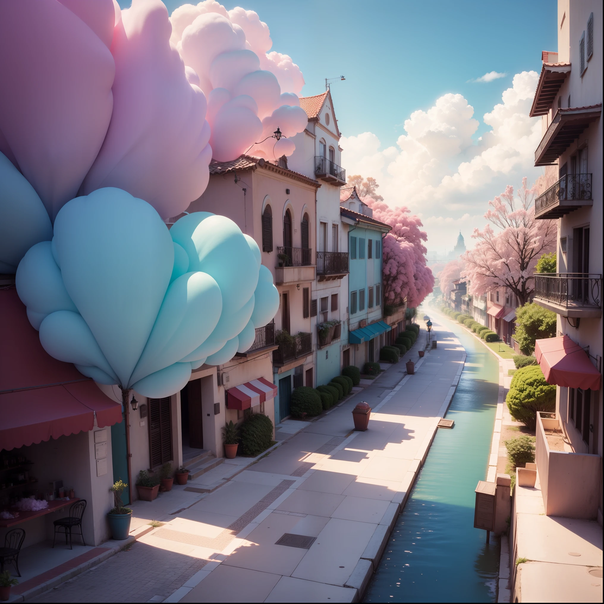 Paisagem fantasia urbana, cotton candy