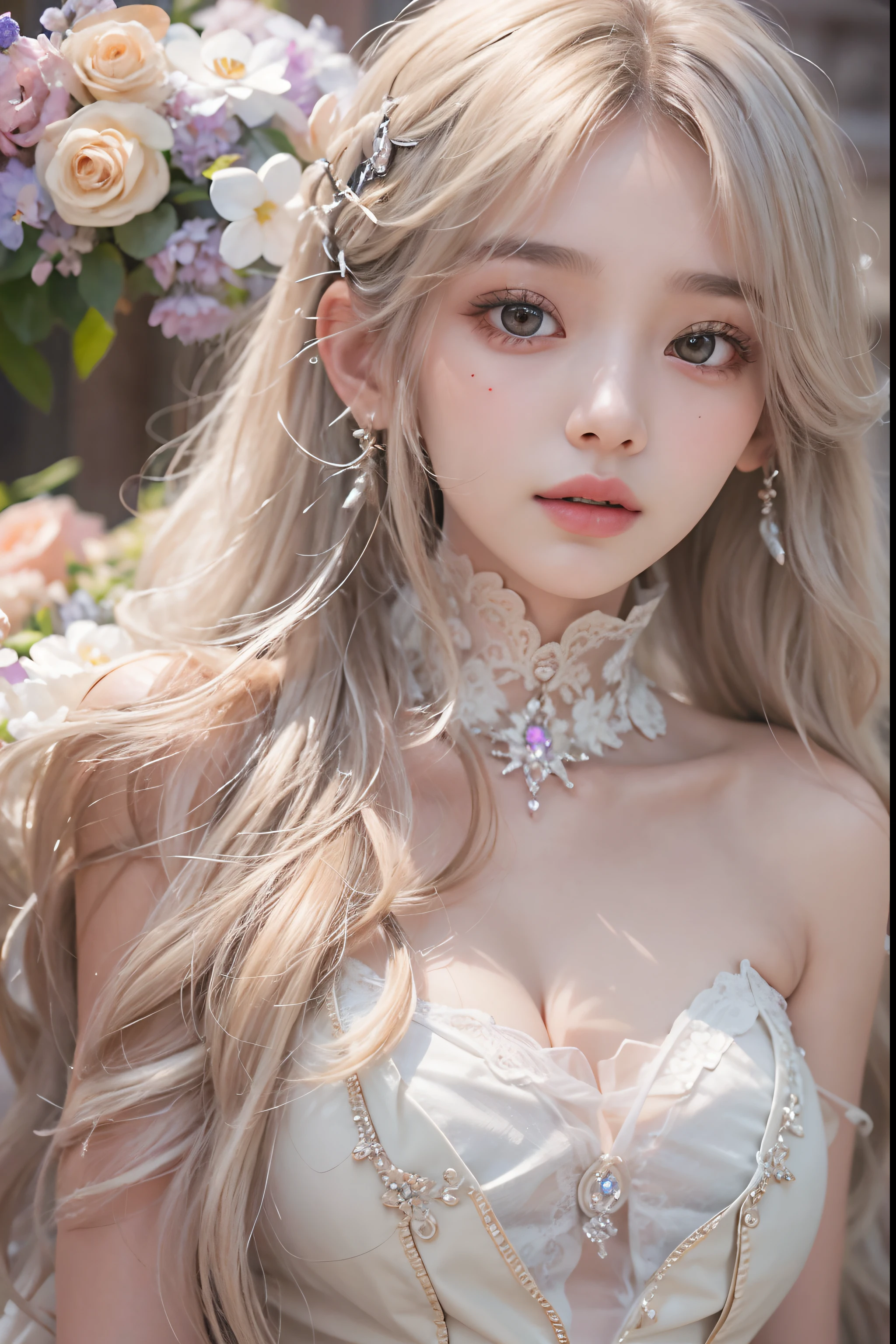 (최고의 quality 세부 사항)、realistic、8k words、highest resolution、(1 girl:1.2)、The very detailed、고quality 텍스처、intricate details、Detail、very detailed CG、고quality 그림자、Beautiful delicate face with details、Beautiful and delicate eyes with details、depth of field、ray tracing、In my 20s、pretty kpop girl、(korean urzan face)、slim face、(Ulzzang-6500-v1.1:0.6)、pure face_v1、Glow Eyes、perfect body、 look at the viewer、(최고의 quality 세부 사항:1.2)、realistic、8k words、highest resolution、(1 girl:1.2)、The very detailed、고quality 텍스처、intricate details、Detail、very detailed CG、고quality 그림자、Beautiful delicate face with details、Beautiful and delicate eyes with details、depth of field、ray tracing、In my 20s、pretty kpop girl、(korean urzan face)、slim face、(Ulzzang-6500-v1.1:0.6)、teak、shiny lips、、높은 수준의 이미지 quality, 최고의 이미지 quality, 최고 quality, realistic, very detailed, 사진 realistic, 4K 8k words Full Color RAW Photos, FUJIFILM(medium format), Hasselblad, carl zeiss, Amazing dynamic range photos(Utility_Art by Smoose-768:1.1),highest resolution, high pixel count, Clear details, clear image, Natural color reproduction, noise reduction, high fidelity, quality, software improvements, Upscaling, Optimized Algorithm, Professional-grade retouching, ((Beautiful headdress))、(Jewelry accessories)、(Eye color: brown)、((gray hair)), (white long hair)、(layered hairstyle), Description Beautiful delicate hair、(gothic lolita)、(red dress)、((Flowers bloomed all over the wall.))、