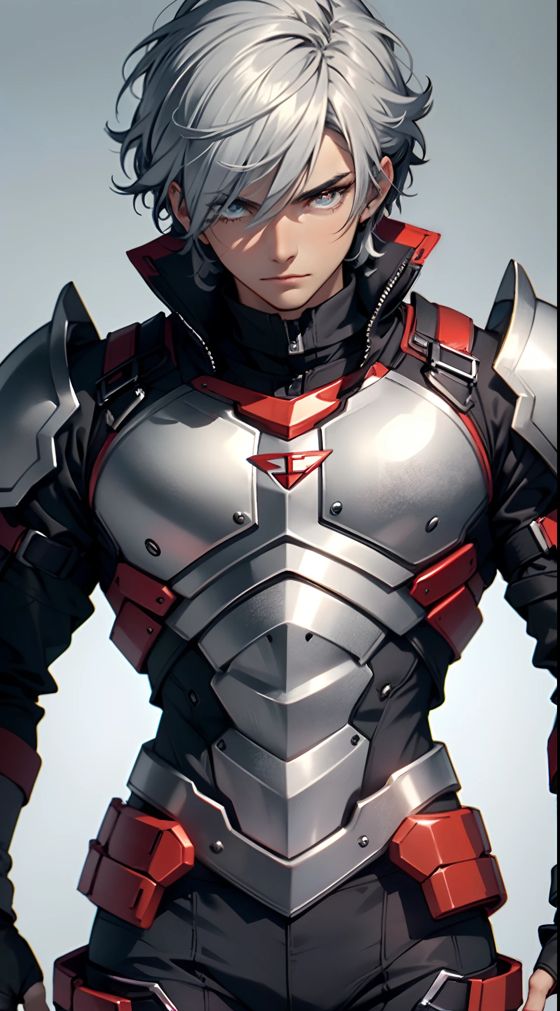 4K, high resolution, Best quality, Masterpiece, perfect colors, perfectly shaded, Perfect lighting, posted on e621, (by Chunie), anthro, （（Handsome man））, perfect male figure, short detailed hair，Detailed face, Perfect face, (The stands up), Detailed background, ((Bonifasko lighting)), (Detailed eyes), perfect pupils，（(Silver-gray skin）)，cavalier，Armor，(Full body like)