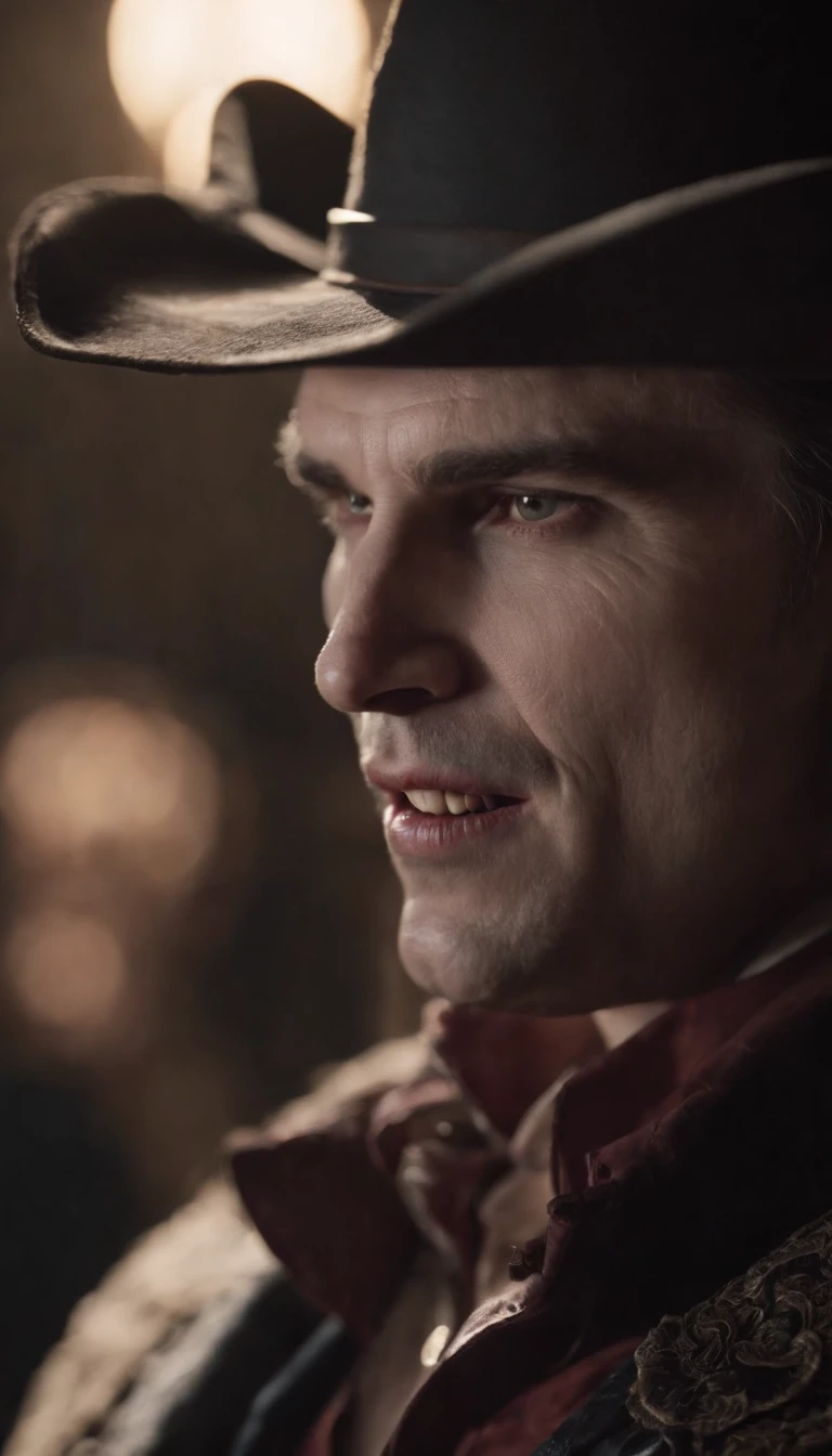 1 The vampire opens its mouth,cowboy lens,Cinematic lighting effects