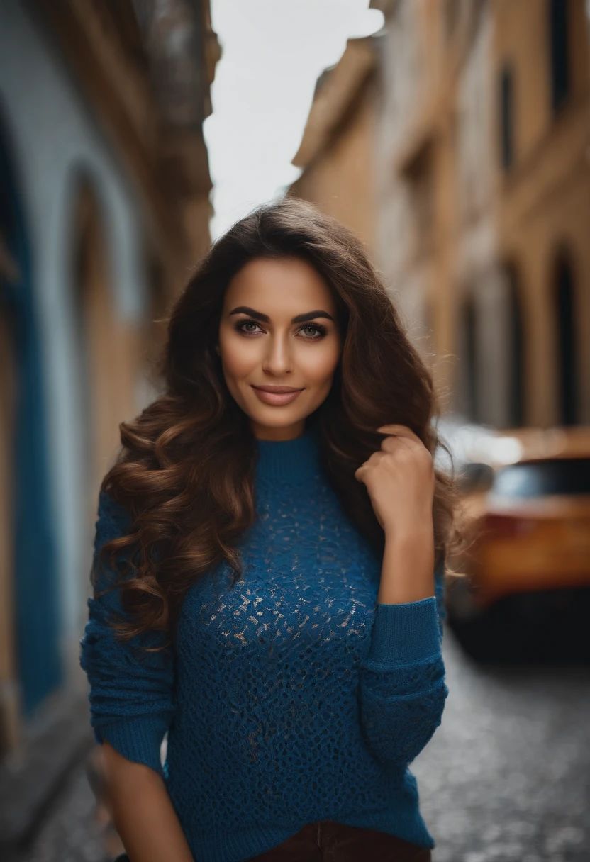 fotorrealista, best quality, hiper detalhado, Beautiful woman, pequeno, Hispanic, Feiticeira Escarlate, Peitos de copo B,foto selfie, parte superior do corpo, sozinho, wearing blue lace sweater Analog style, Olhando para o Viewer, textura da pele, filmic grain, fechar para cima, ultra high-resolution, Melhor sombra, .RAW, LUT do instagram