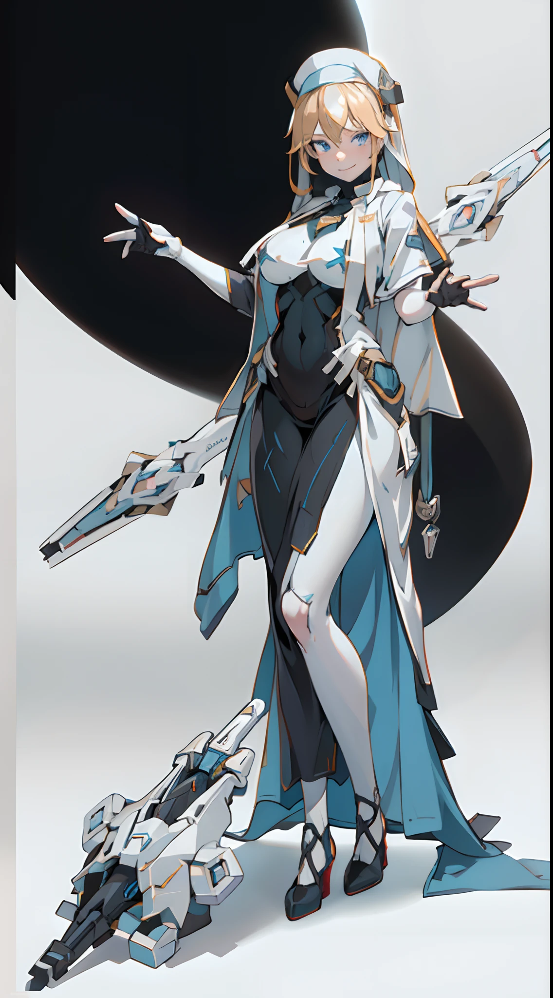 1 adult woman, long bread blond hair, smile, blue eyes, black and white Nun hat, high res, ultra sharp, 8k, masterpiece, looking at viewer, long black gloves, Sharp eyes,
((Best quality)), ((masterpiece)), 3D, HDR (High Dynamic Range),Ray Tracing, NVIDIA RTX, Super-Resolution, Unreal 5,Subsurface scattering, PBR Texturing, Post-processing, Anisotropic Filtering, Depth-of-field, Maximum clarity and sharpness, Multi-layered textures, Albedo and Specular maps, Surface shading, Accurate simulation of light-material interaction, Perfect proportions, Octane Render, Two-tone lighting, Wide aperture, Low ISO, White balance, Rule of thirds,8K RAW, Aura