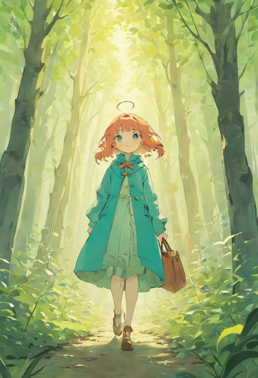 Illustration of a picture book in the style of Beatrix Potter,Birch forest with no one. The illustrations are attractive and exquisite, Soft colors and details.