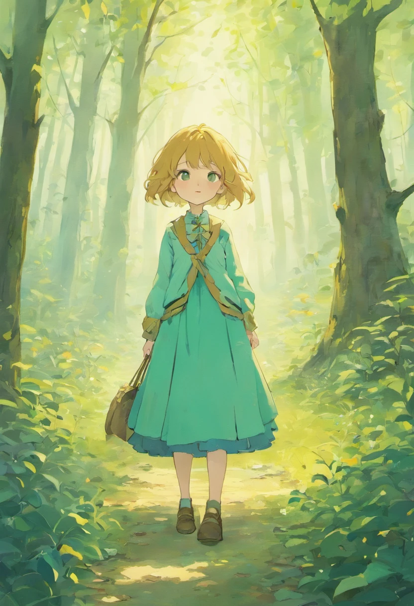 Illustration of a picture book in the style of Beatrix Potter,Birch forest with no one. The illustrations are attractive and exquisite, Soft colors and details.