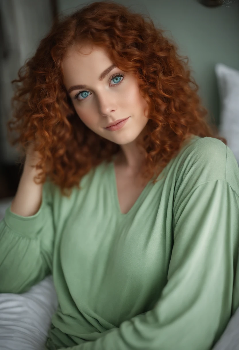 Young teen, sexy girl with blue eyes, portrait, red long curly hair and large eyes, selfie of a young woman, bedroom eyes, violet myers, without makeup, natural makeup, looking directly at the camera, face with artgram, subtle makeup, stunning full body shot, piercing green eyes, body with artgram, without clothes, without underwear, completely naked
