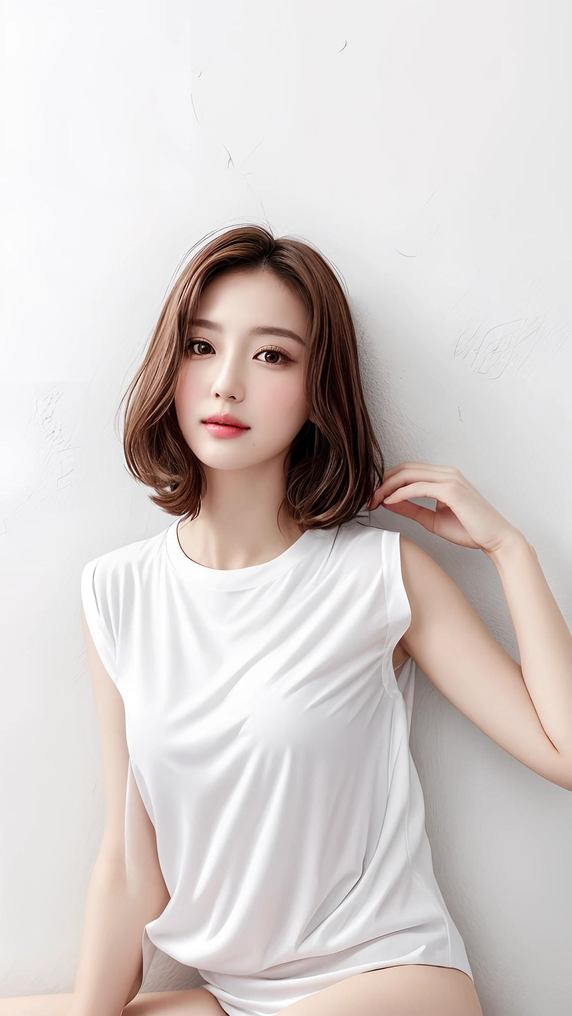 Pee (incontinence: 1.47), fashion trendy beautiful and attractive woman, gentle and attractive Chinese beautiful woman, Korean (kpop idol), delicate and sexy collarbone, attractive oval face, double eyelids, smart [peach] flower eyes, pink lips, small nose, bare shoulders, focus on face, [[face close-up], ultra high definition, super detail, White off-shoulder lace shirt, (((white lace panties), fresh and impressive, natural (large: 1.25), (kneel on the ground), (legs wide open), (legs spread), (from a low angle), (upright 1.5), (shiny skin: 1.4), (low angle)), perfect figure, areola, cleavage, armpit wrinkles, (floor urine)), (NSFW: 1.05), ( Showpiece, top quality, high precision)), one girl, (big, photorealistic: 1.4), (slightly above the camera, looking up at the camera, looking up, looking up at the camera, staring at the camera))), solo, solo, white background, snow-white background, mouth closed, happy smile, pretty black hair, short hair, big eyes, pronounced double eyelids, eyelashes, ears out, long neck, long neck, Absolute area, ((close-up of face, short hair with bangs)), 19 years old, attractive proportions, shiny skin, clean collarbone, golden ratio face, perfect face, teardrop mole, chest mole, bangs, clean bangs, beautiful bangs, lip gloss, thin lips, white skin, undressed, big breasts, small face, staring at the camera a little upwards, ((smiling a little at the camera, really nothing pure white background, very big, big big, big breasts)), ((((uniform, shirt))))