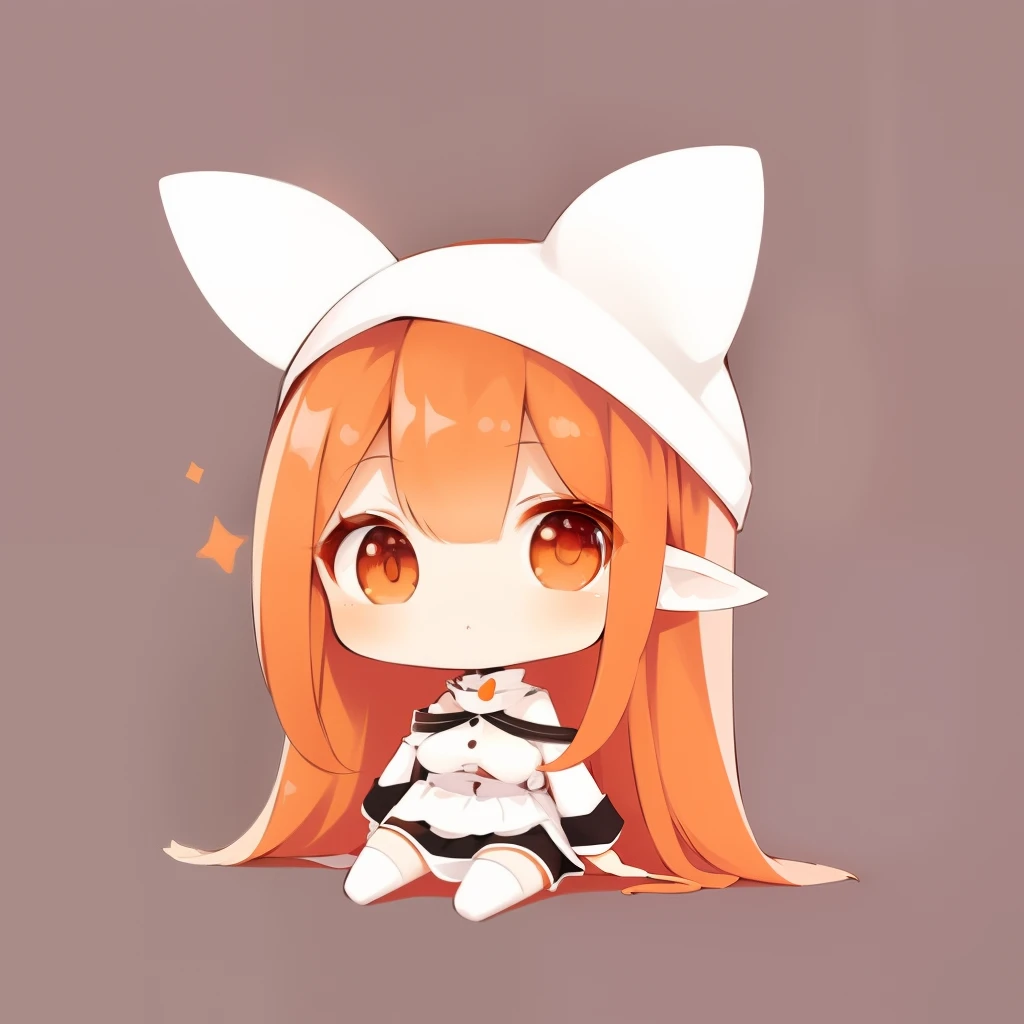 masterpiece、detaileds、Soft lighting、white and long ears、Long redhead goth rabbit girl、Orange-eyed chibi、white backgrounid、simple background、Pencil、