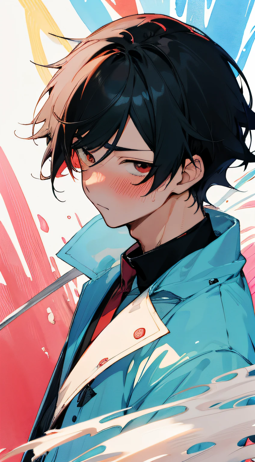 watercolor paiting、shave ice、A dark-haired、Anime Boy, 2 d anime style, Cream for the face、red blush、anime style 4 k, Anime Boy, Detailed Digital Anime Art, clean detailed anime art, Detailed key anime art, anime art wallpaper 4k, anime art wallpaper 4k, detailed anime character art, anime moe art style, detailed fan art, 4k anime wallpaper, 4 k manga wallpaper