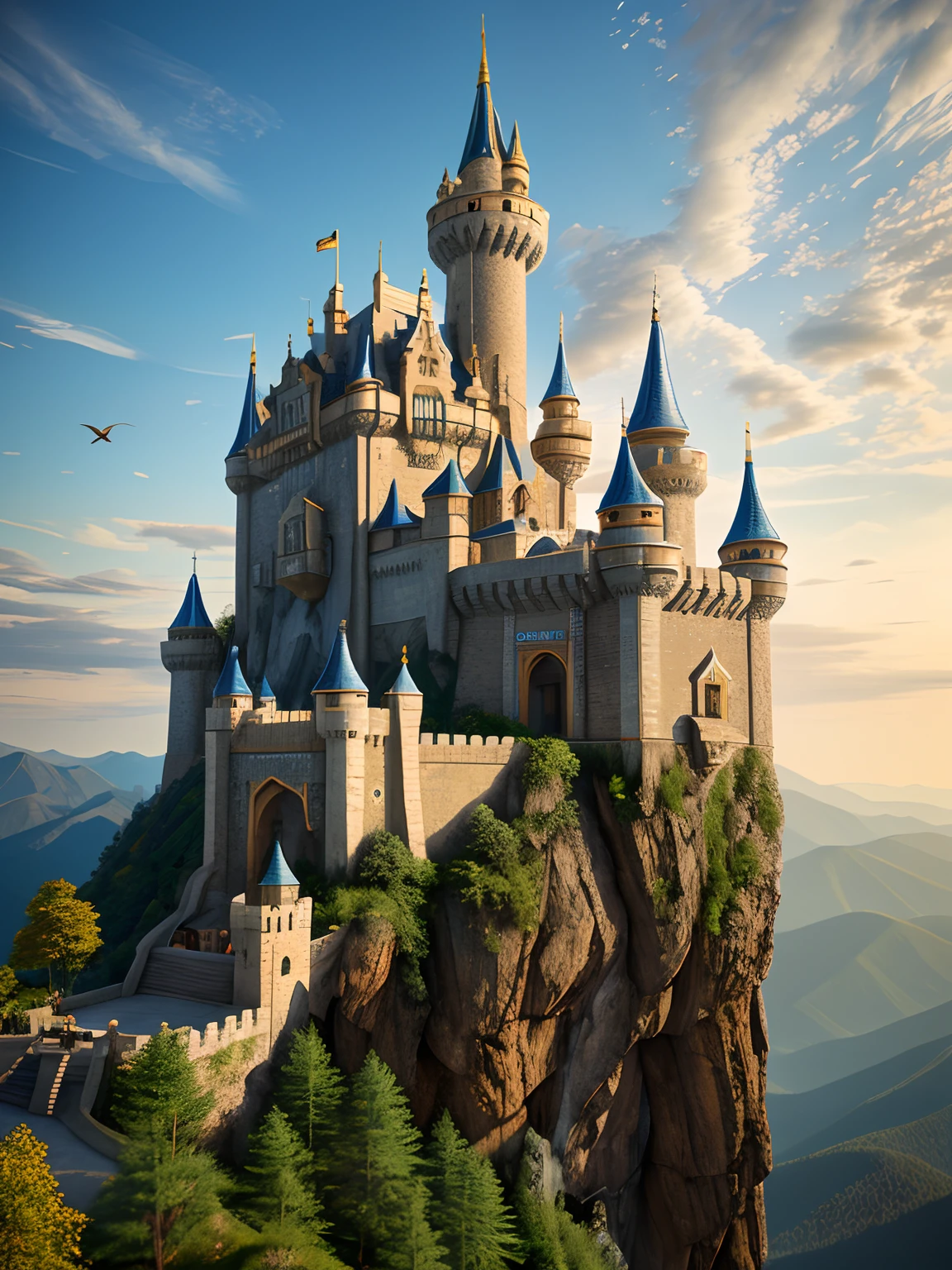 A forbidden castle high up in the mountains, pixel art, (intricate details:1.12), hdr, (intricate details, hyperdetailed:1.15), (natural skin texture, hyperrealism, soft light, sharp:1.2), game art, key visual, surreal