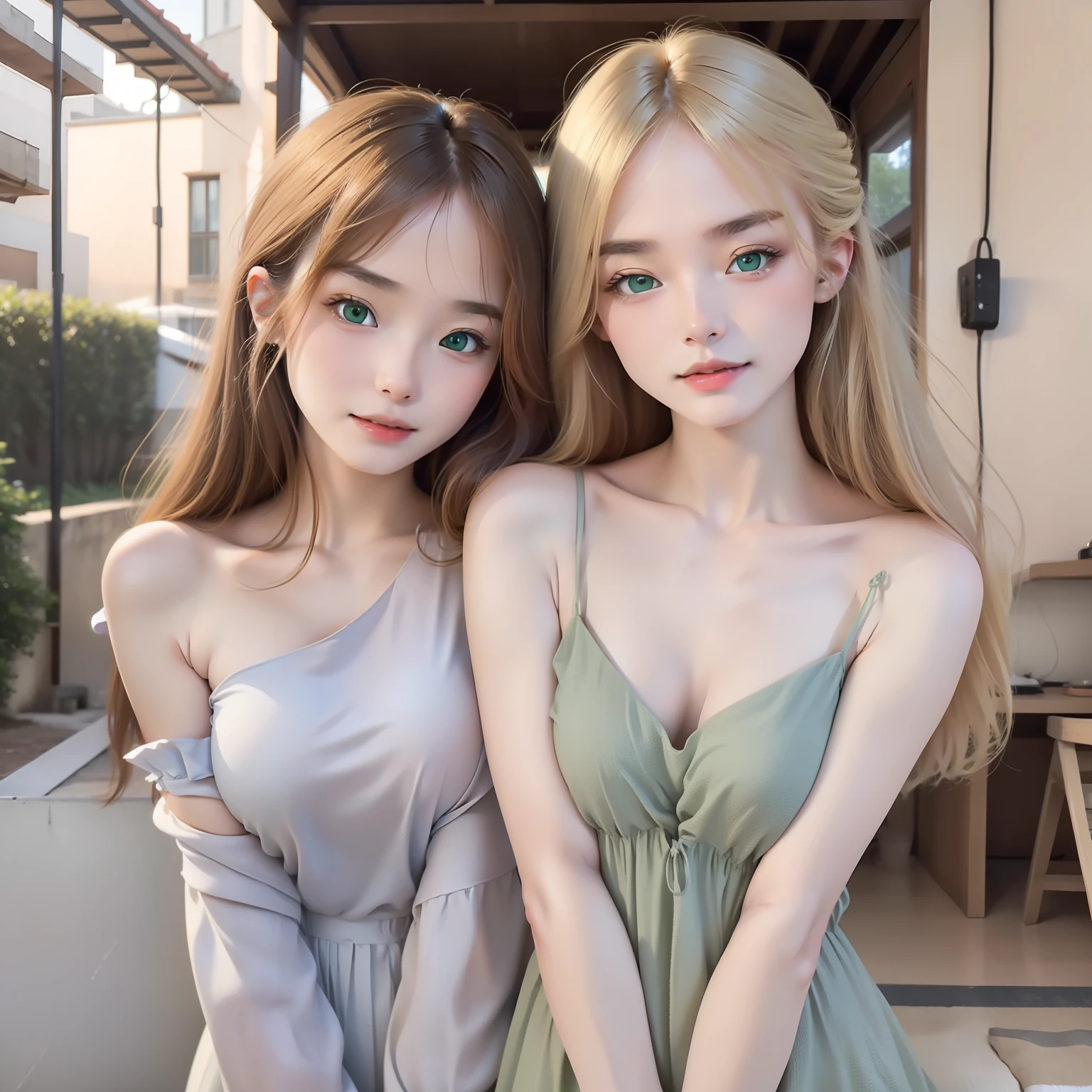 Cute 18 year old woman in Europe、(((adult appeal)))、(((attractive light green eyes)))、Natural look、Upper body in cute pose、Beautiful eyes、(((Perfect beauty)))、Silky ash blonde、Slender body、appealing breasts、smooth lips、light eyebrow、Straight hair、Attractive and beautiful dresses、Natural light、(((no-makeup)))、Cute poses、piercings、blured background、plein air、(((Expression of complex beauty)))、50mm Lens、Photographed by a professional photographer、portlate、Pulling photo