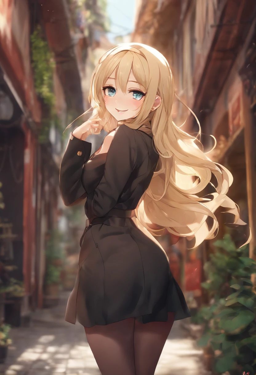 Anime girl, Blonde, Sexy girl pose,youthfulness,Enthusiastic,tmasterpiece,Full body photo,8k,adolable,ssmile,In the alleys