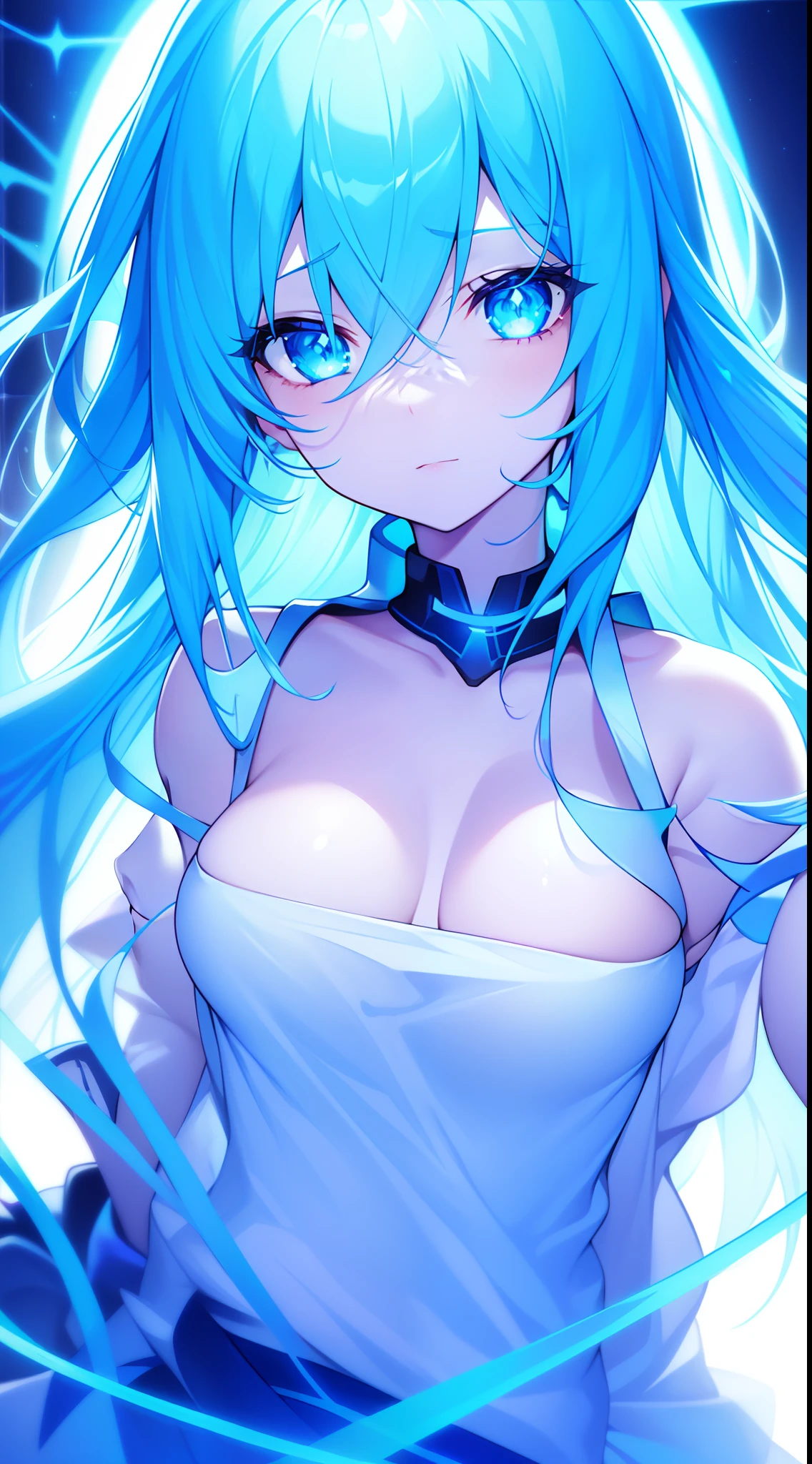 - image to prompt:
`a close up of a person with blue hair, luminous eyes, striking azure eyes, violet and aqua neon lights, luminous halo, symmetric azure eyes, sparkling blue eyes, azure eyes, piercing bright blue eyes, beautiful cyberpunk girl face, beautiful blue glowing eyes, light-blue eyes, glowing aura around her, glowing blue eyes, glowwave girl portrait`