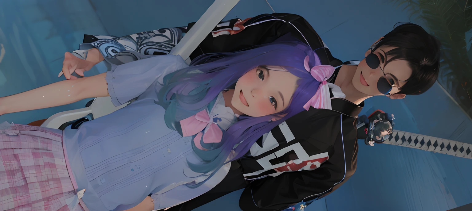 (Details of a very cute face), (Best Quality:1.4), 8K resolution, High resolution, 1girl, japanese, cute  girl, cute littleof the highest grade, Super cute detailed face, long hair, blue and white striped dress, looking at viewers, happy smile, wave hands, open mouth, blush, class room,  realistic,