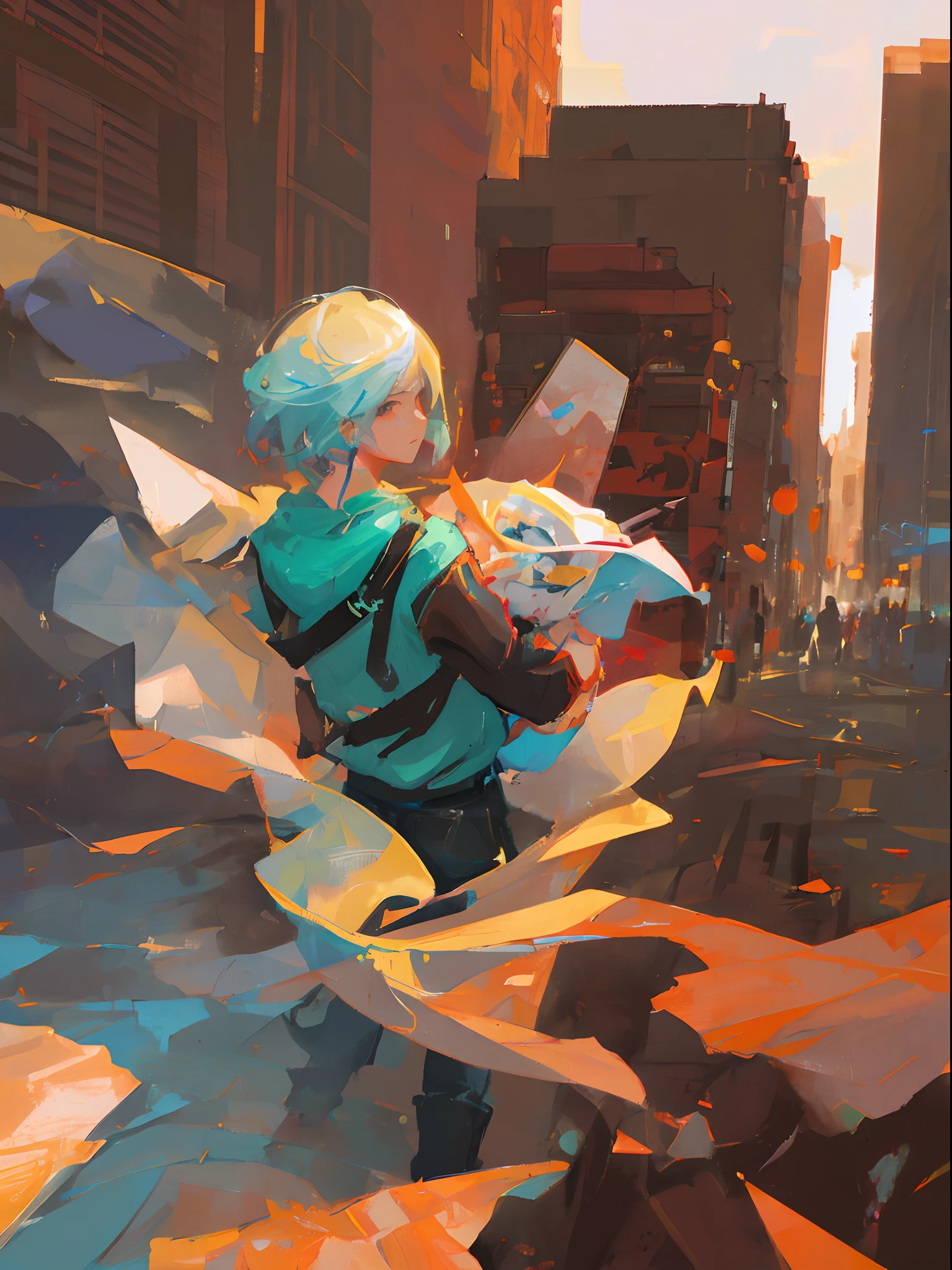 Depicts a man carrying his heart, Rear view,acrylicabstract,by sergey kolesov, beeple and james jean, inspired by Yanjun Cheng, an expressive digital painting, Casey Boe and James Jean, Colorful Digital Painting, Wadim Kashin. Ultra photo realsisim, Concept art of Sergey Kolesov, With stunning digital painting, Vibrant digital painting, an expressive digital painting