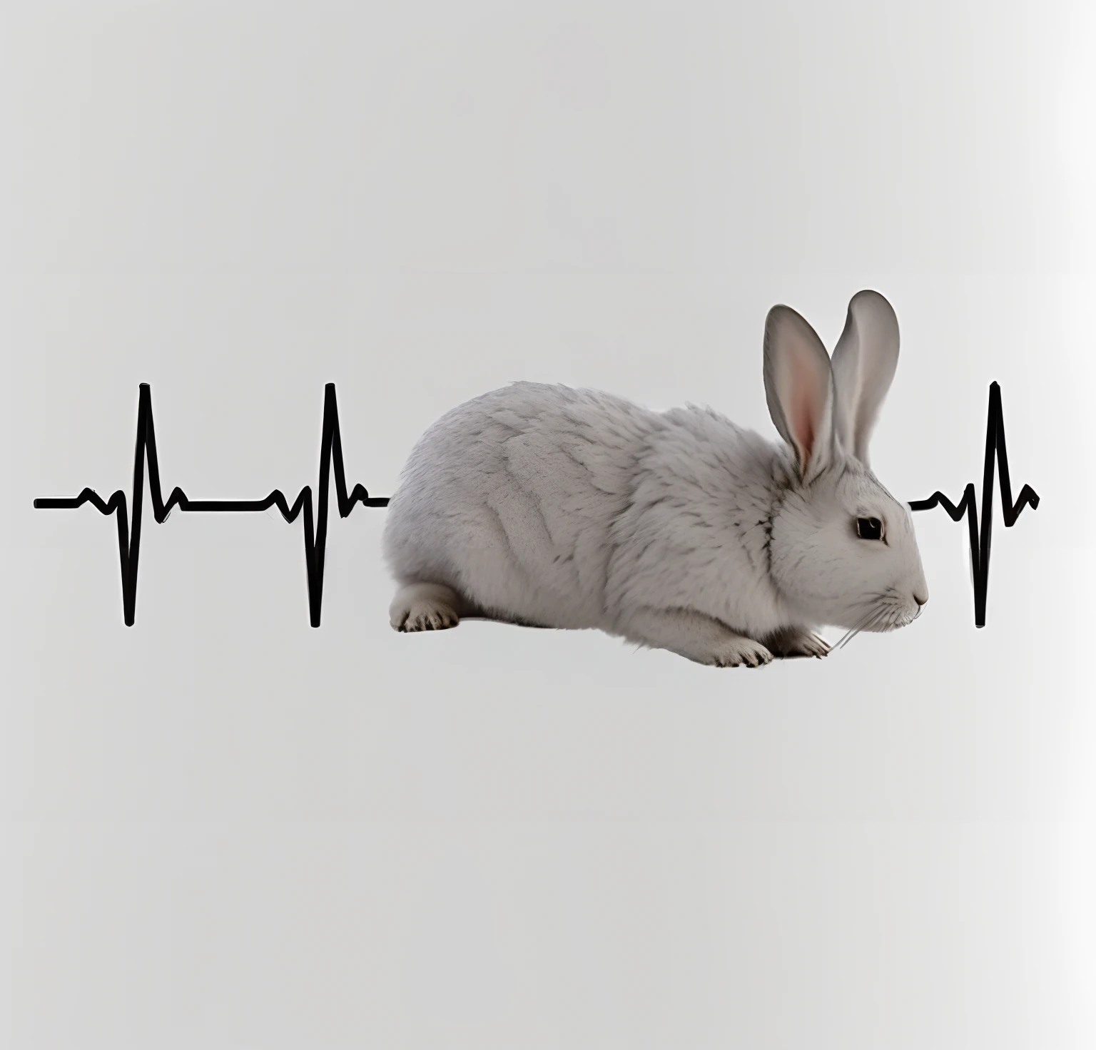 arafed rabbit with ecg line on white background, by Martina Krupičková, rabbit, high quality photo, rabbit_bunny, heart rate, chinchilla animal, artistic rendering, ears are listening, drooping rabbity ears, biological photo, anthropomorphic rabbit, a rabbit full of hope, high-quality photo, rabbit robot