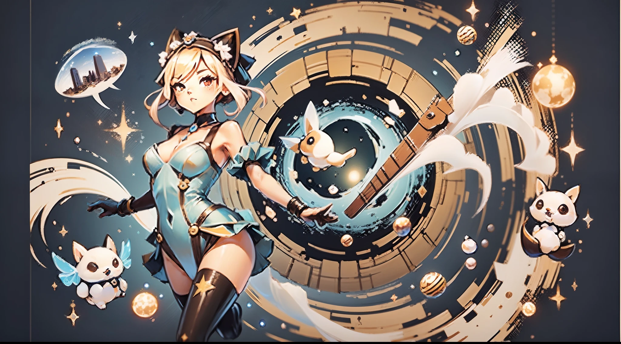 In the illustration of this super-grand scene,We enjoyed a fascinating sight,Various scenarios of the multiverse come together。In this intoxicating exterior,We see a mysterious rock puppy,ella(The whole body appears in the long-range shot:9.99)Half-dressed,She is graceful,Dance on the water。Her rock magic keeps her costumes changing,Blend in with the beauty of the surroundings,Adds an unpredictable charm to the whole scene。The music of rock puppies is intoxicating,Her rock guitar fluttered in front of her like a flying carpet。This guitar consists of different styles、colours、Made from small parts of materials and styles,The trailing tail is long and beautiful。Her musical trajectory is accompanied by glare effects of neon lights and magical stars,Blend in with your surroundings,Creates a stimulating atmosphere for the senses。The rock puppy has an extra-tall body and an oversized curve with an explosion,Her body features are full of seductive sexiness。Her physical appearance includes::(K-cup size with wide silhouette is oversized and teardrop-shaped chest:9.99)、(Narrowed sternum and waist and abdomen:6.66)、Charming face、(Huge Kaziran colored eyes:99.99)、Makeup、Slender neck、Beauty collarbone、Slender arms、(Graceful hands that are ergonomic and physiologically normal:9.99)、Slender waist and abdomen、Round buttocks and slender long legs,Showcases attractive curves and lines。Use Midjourney's advanced brush tools、Color palettes and texture packs,We rock the faces of puppies、skin、Costumes and rainbow capes give intricate textures,While increasing realism(Again add the super-large chest contour and inflate the chest:9.99)And make Jushuo teardrop chest soft elastic oil,She also blended different materials for her costume and guitar,Show a variety of styles,From evening dresses to princess dresses to tulle,(Full of creativity and fashion:6.66),It also makes the whole scene full of dreamy elements,There is an atmosphere of futuristic technology in the starry sky,There are towering