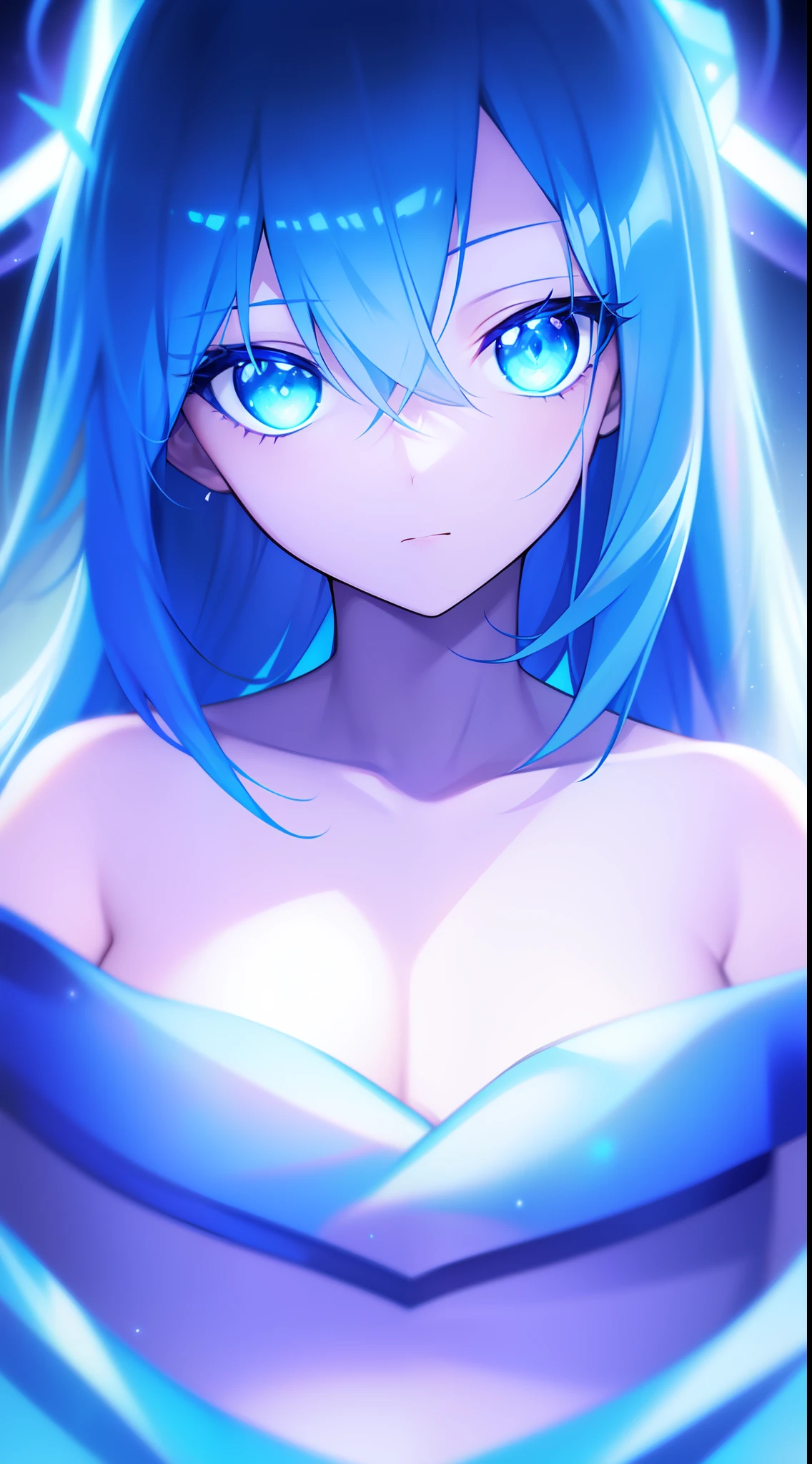 - image to prompt:
`a close up of a person with blue hair, luminous eyes, striking azure eyes, violet and aqua neon lights, luminous halo, symmetric azure eyes, sparkling blue eyes, azure eyes, piercing bright blue eyes, beautiful cyberpunk girl face, beautiful blue glowing eyes, light-blue eyes, glowing aura around her, glowing blue eyes, glowwave girl portrait`