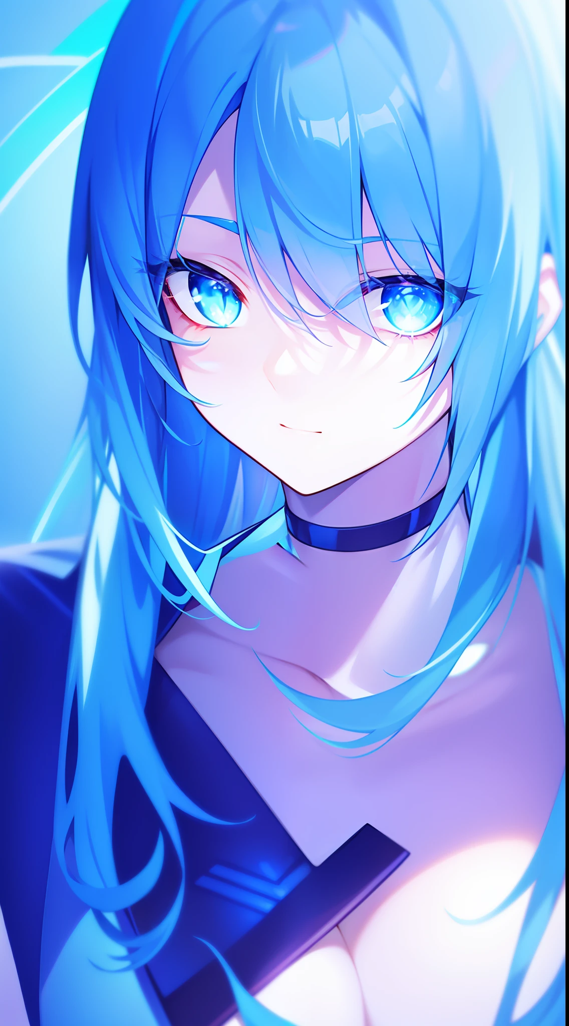 - image to prompt:
`a close up of a person with blue hair, luminous eyes, striking azure eyes, violet and aqua neon lights, luminous halo, symmetric azure eyes, sparkling blue eyes, azure eyes, piercing bright blue eyes, beautiful cyberpunk girl face, beautiful blue glowing eyes, light-blue eyes, glowing aura around her, glowing blue eyes, glowwave girl portrait`